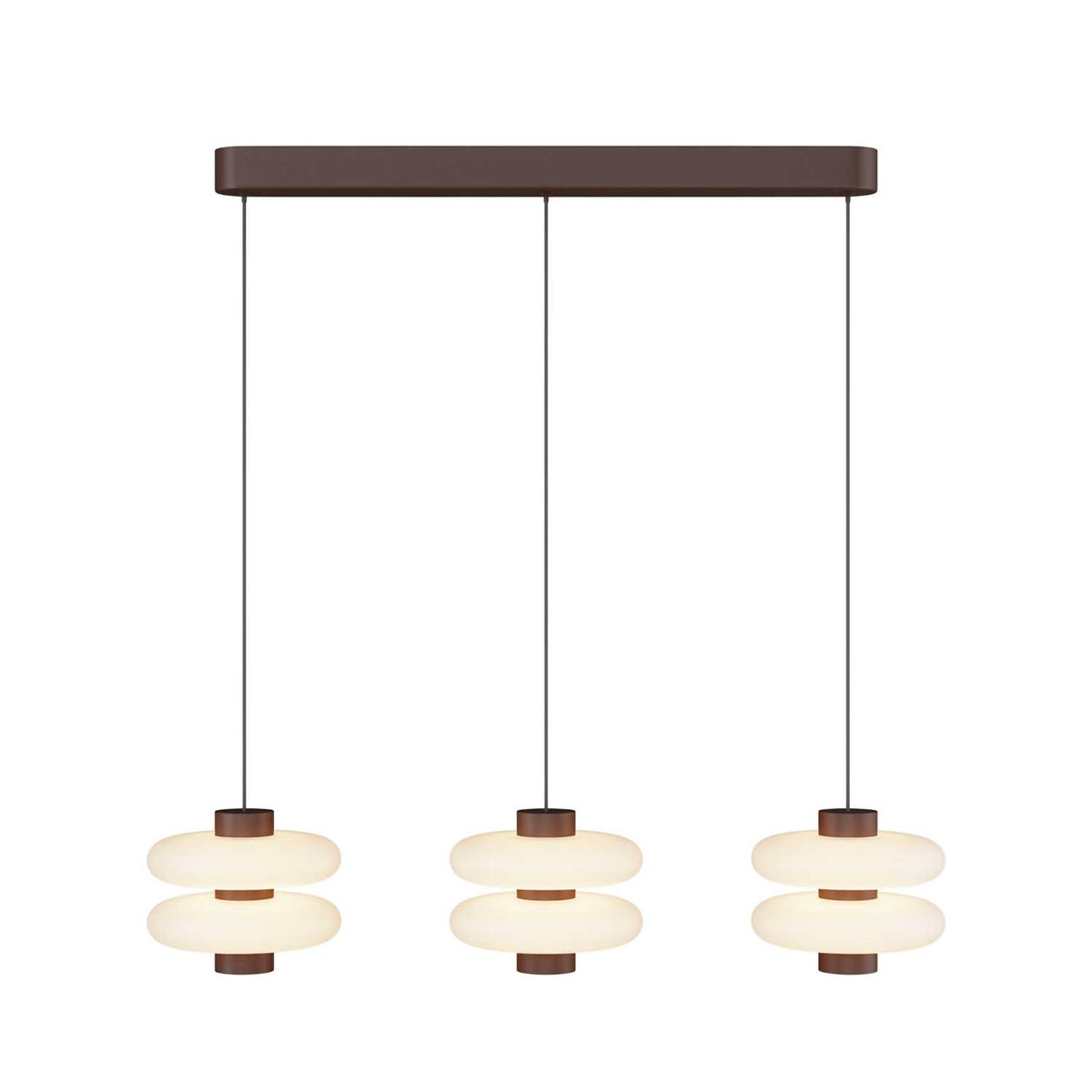 Nuvem - Suspension LED linéaire à trois diffuseurs en verre opalin et métal, style contemporain