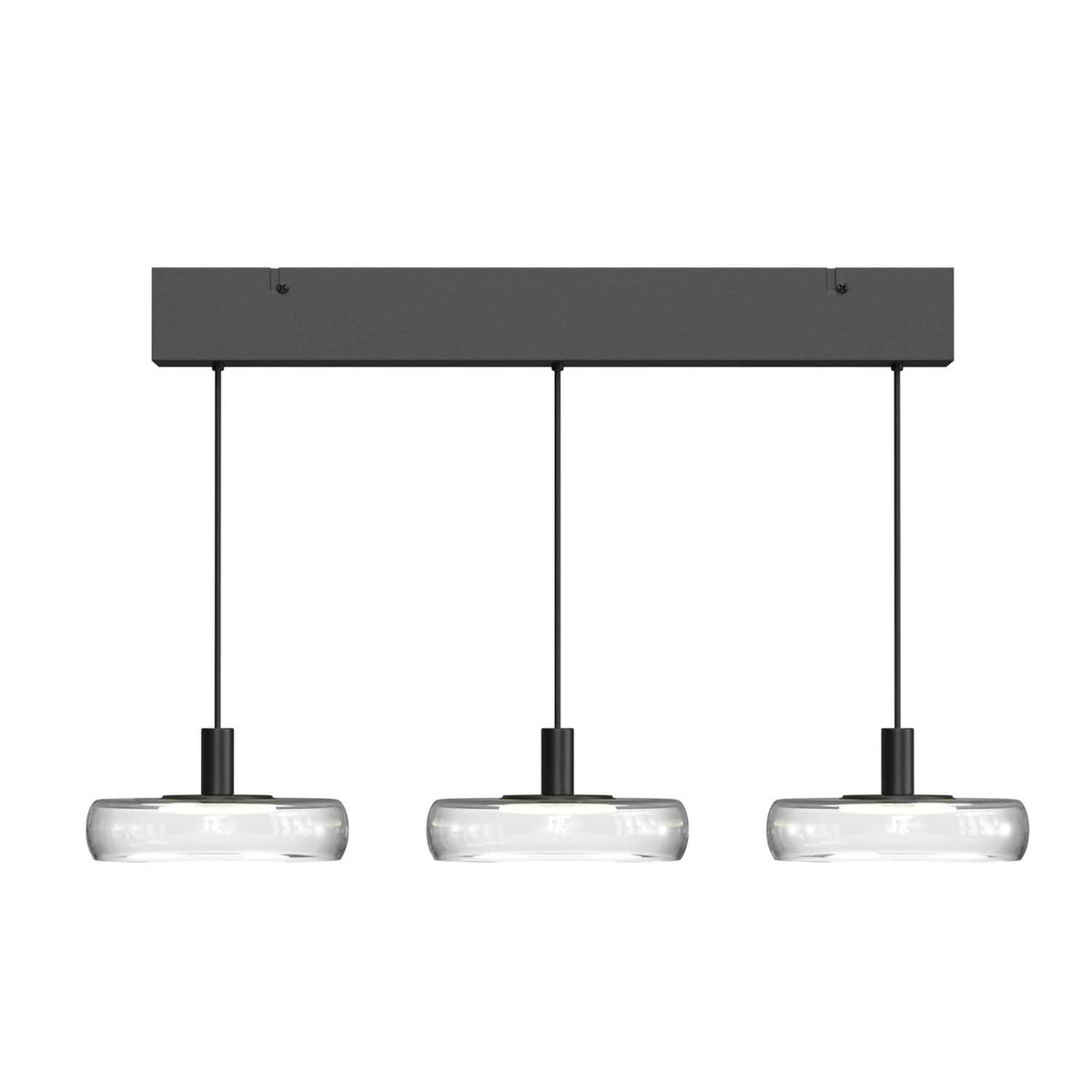 Float - Suspension LED linéaire à trois diffuseurs en verre et métal, style contemporain