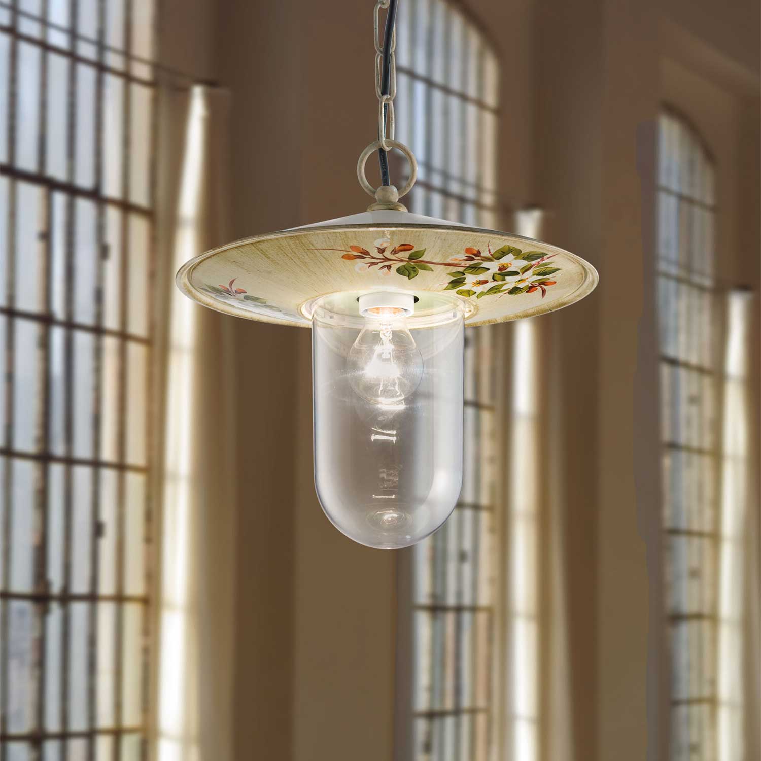 Genova - Suspension d'extérieure en céramique blanche fleurie