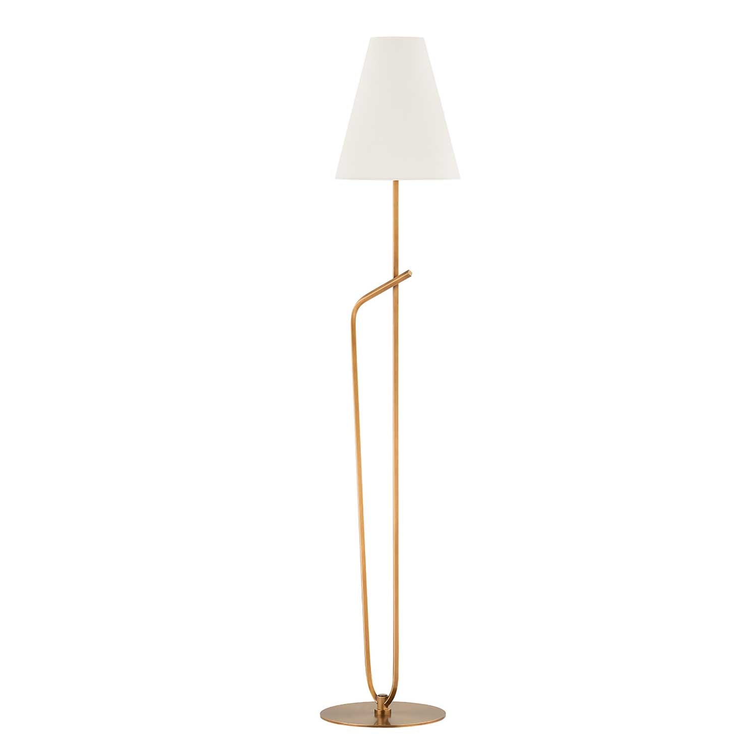 Pearce - Lampadaire sur pied vintage en laiton patiné et abat-jour en lin