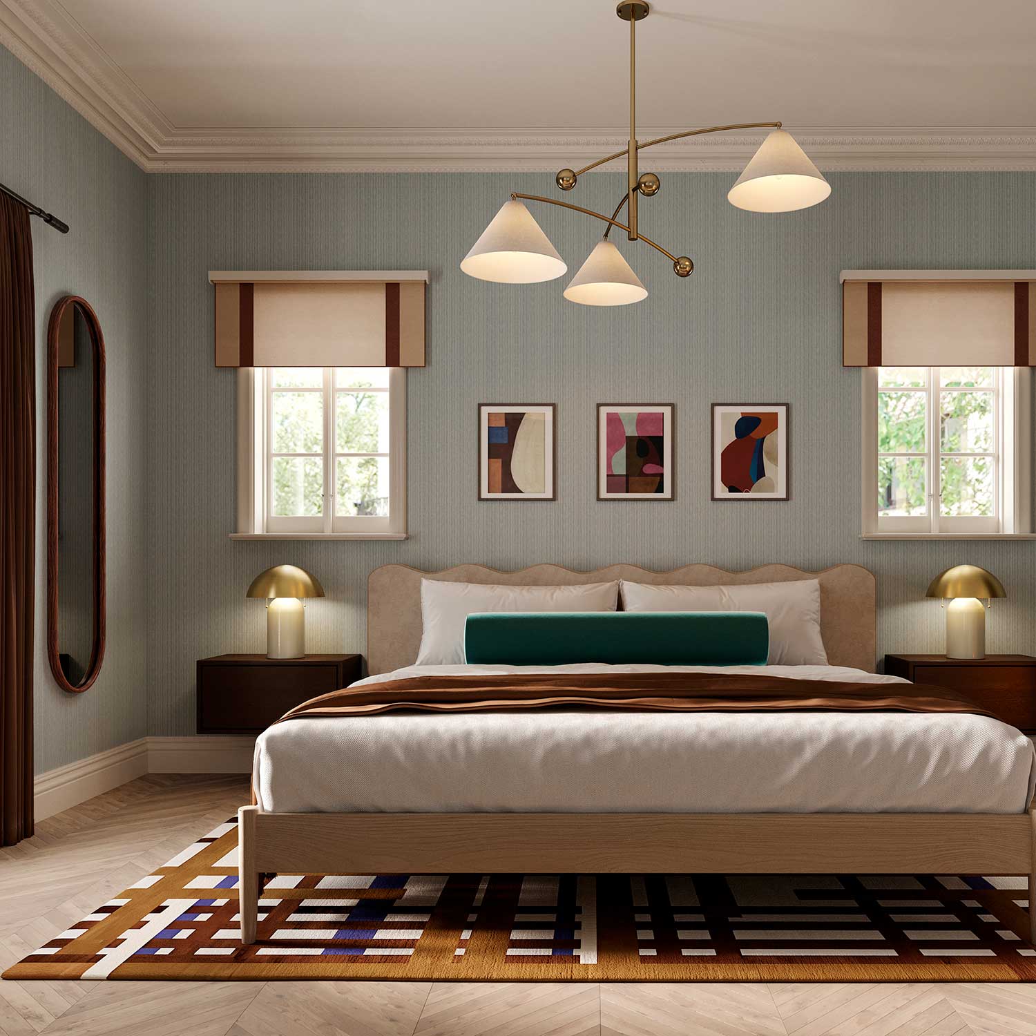 Birdie - Большая подвеска из льна и позолоченной латуни современный дизайн