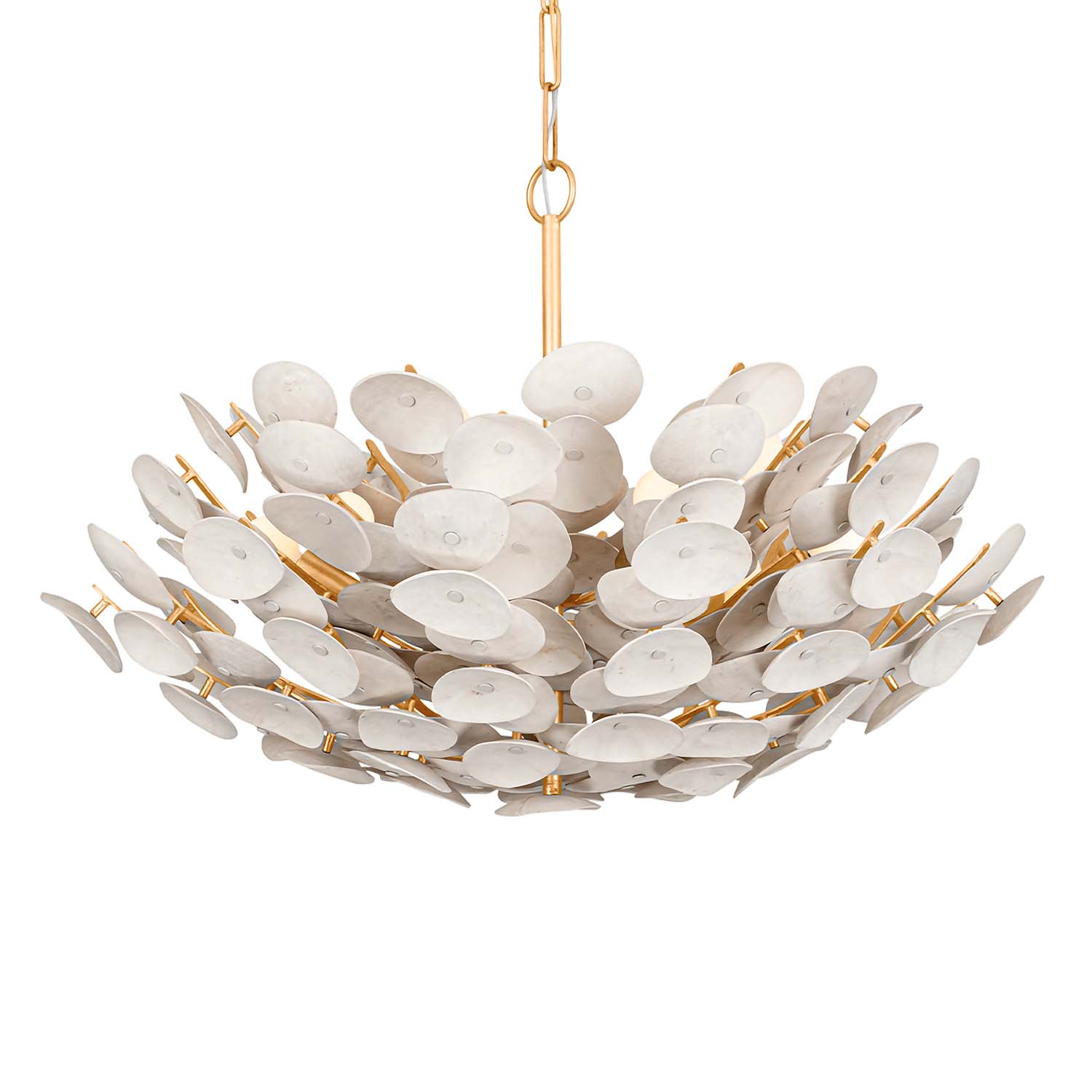 AIMI - Chandelier in metal and gold leaves with white scales