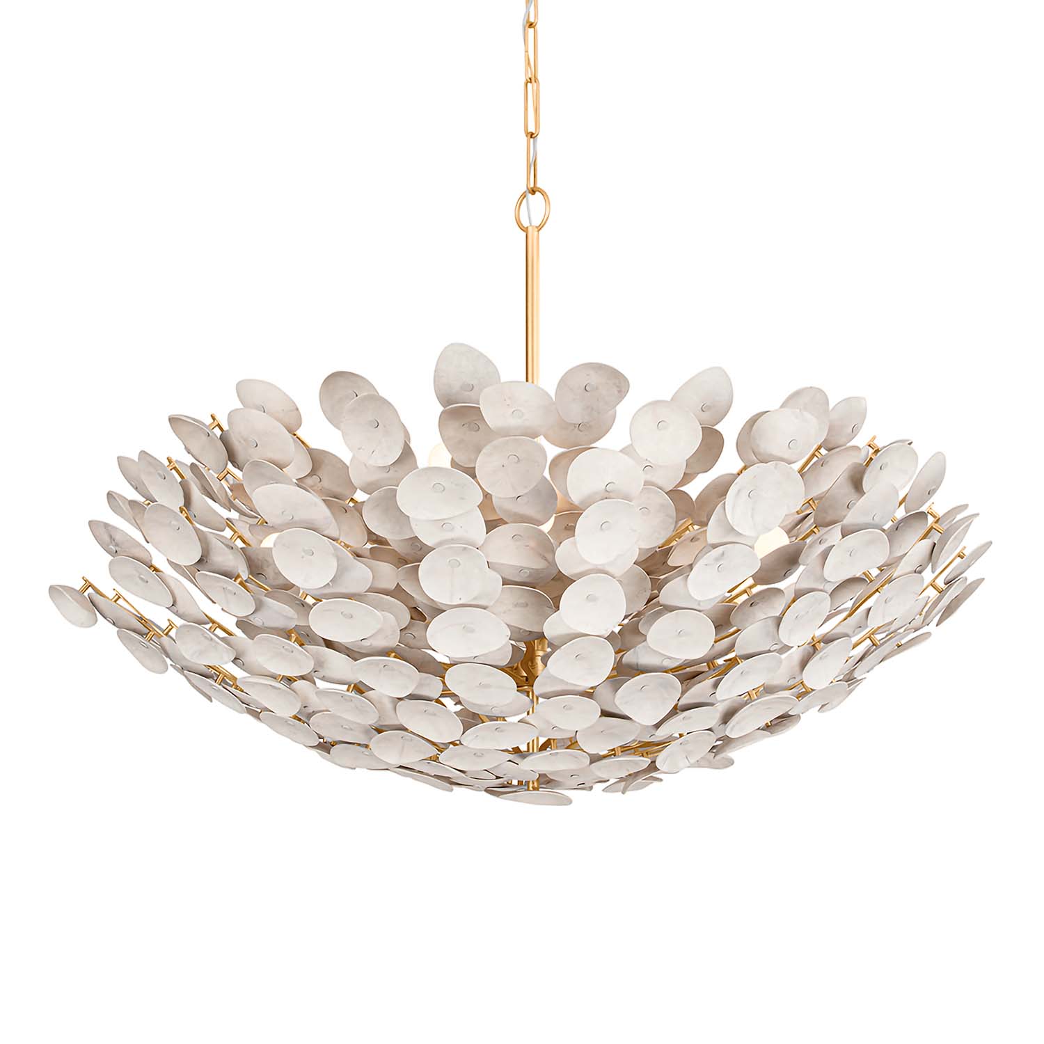 AIMI - Lampadario in metallo e foglie d'oro con scaglie bianche