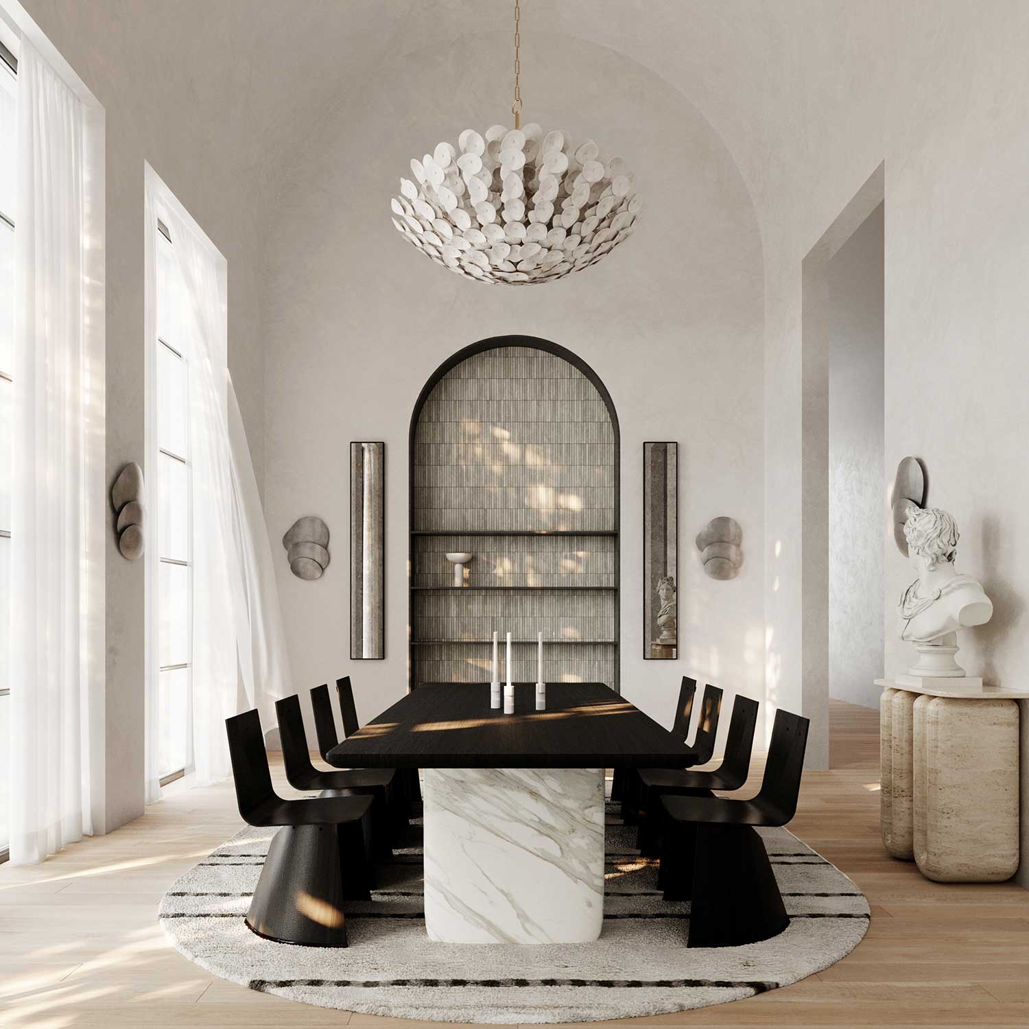AIMI - Chandelier in metal and gold leaves with white scales