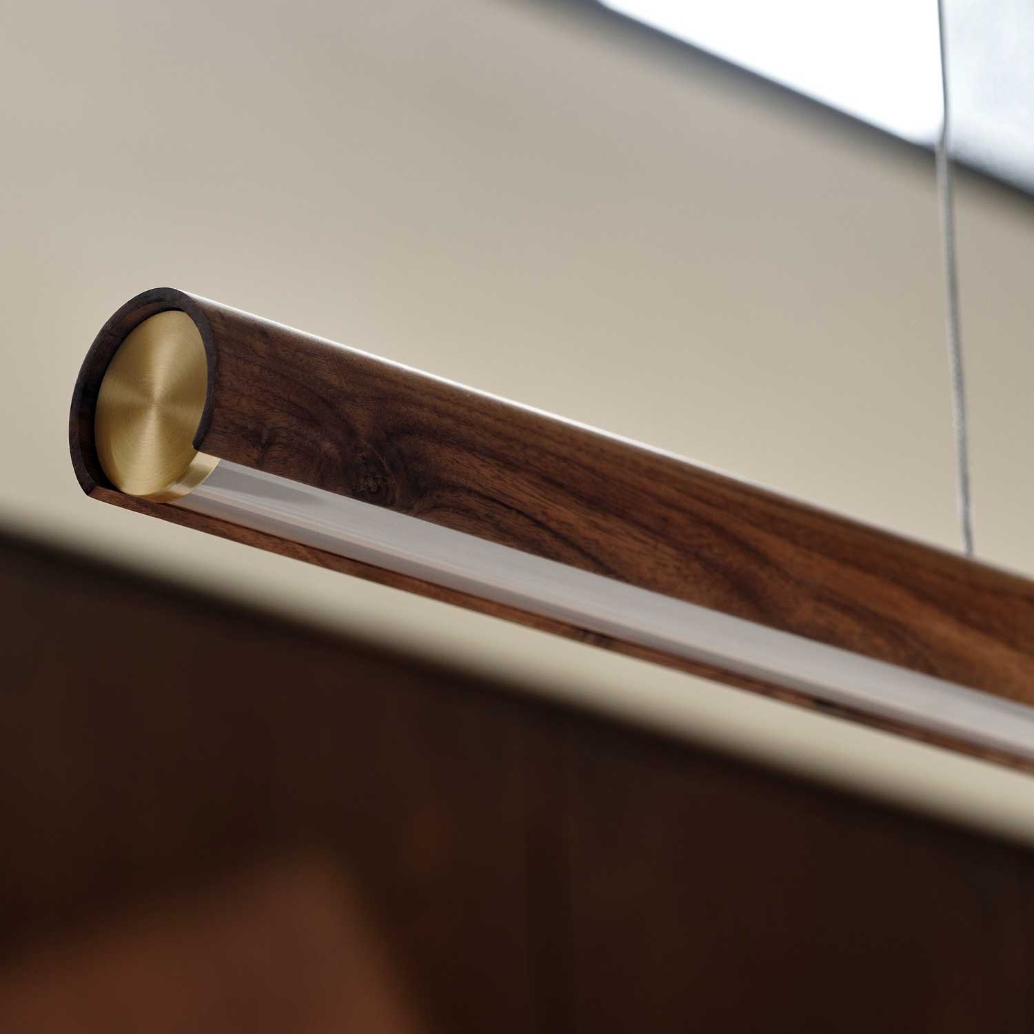Akeno - Suspension LED design en bois et laiton pour salle à manger