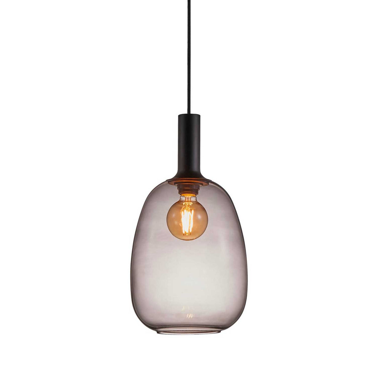 Alton - Suspension en verre soufflé opalin ou fumé et métal, style Art déco