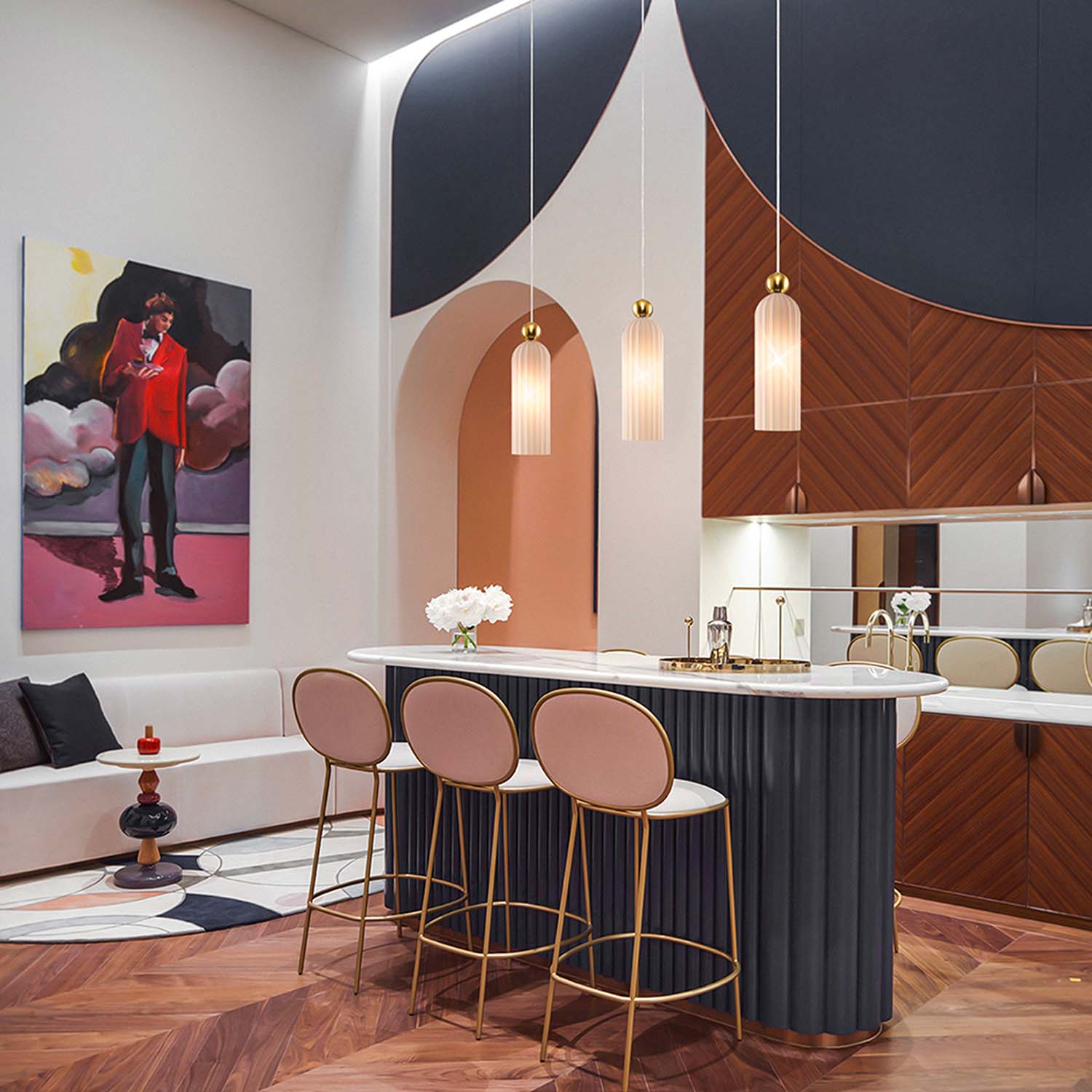 ANTIC - Chic glass pendant light in art deco style