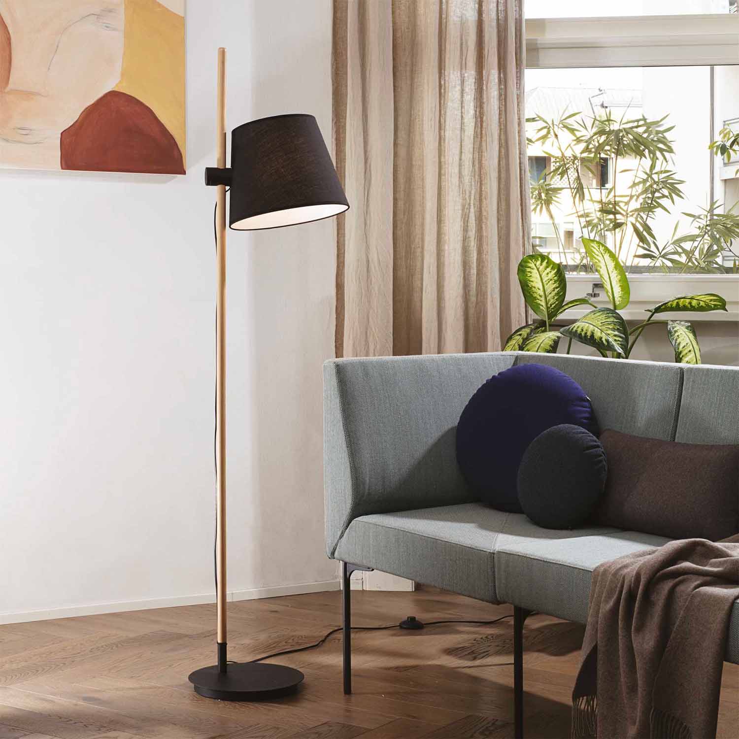 AXEL - Lampadaire en bois scandinave et tissu