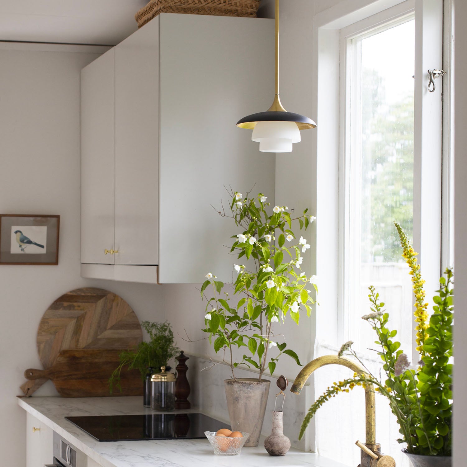 BARRON - Lampadario vintage in ottone e vetro art déco