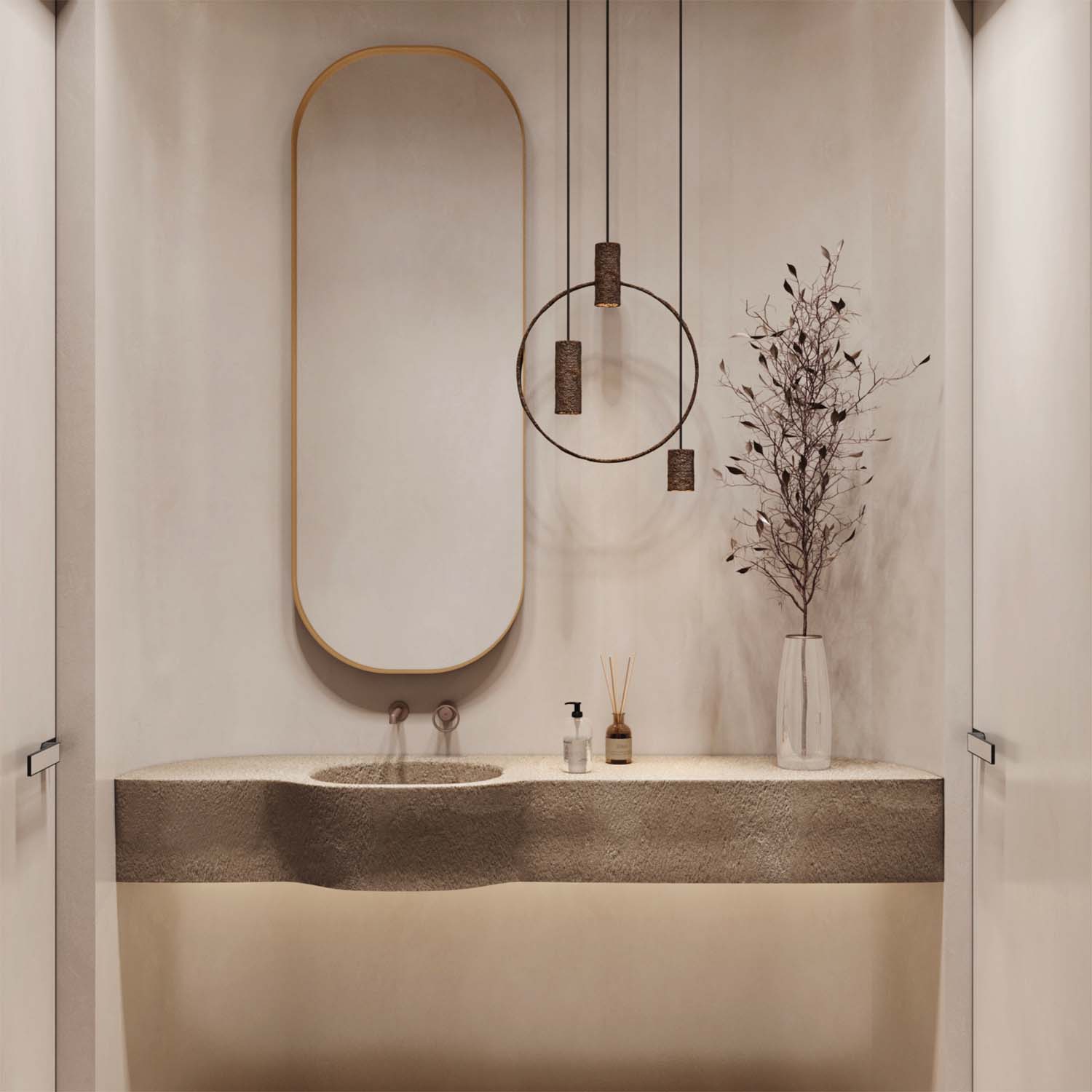 BRONZE SET - Industrial bronze or raw metal suspension light