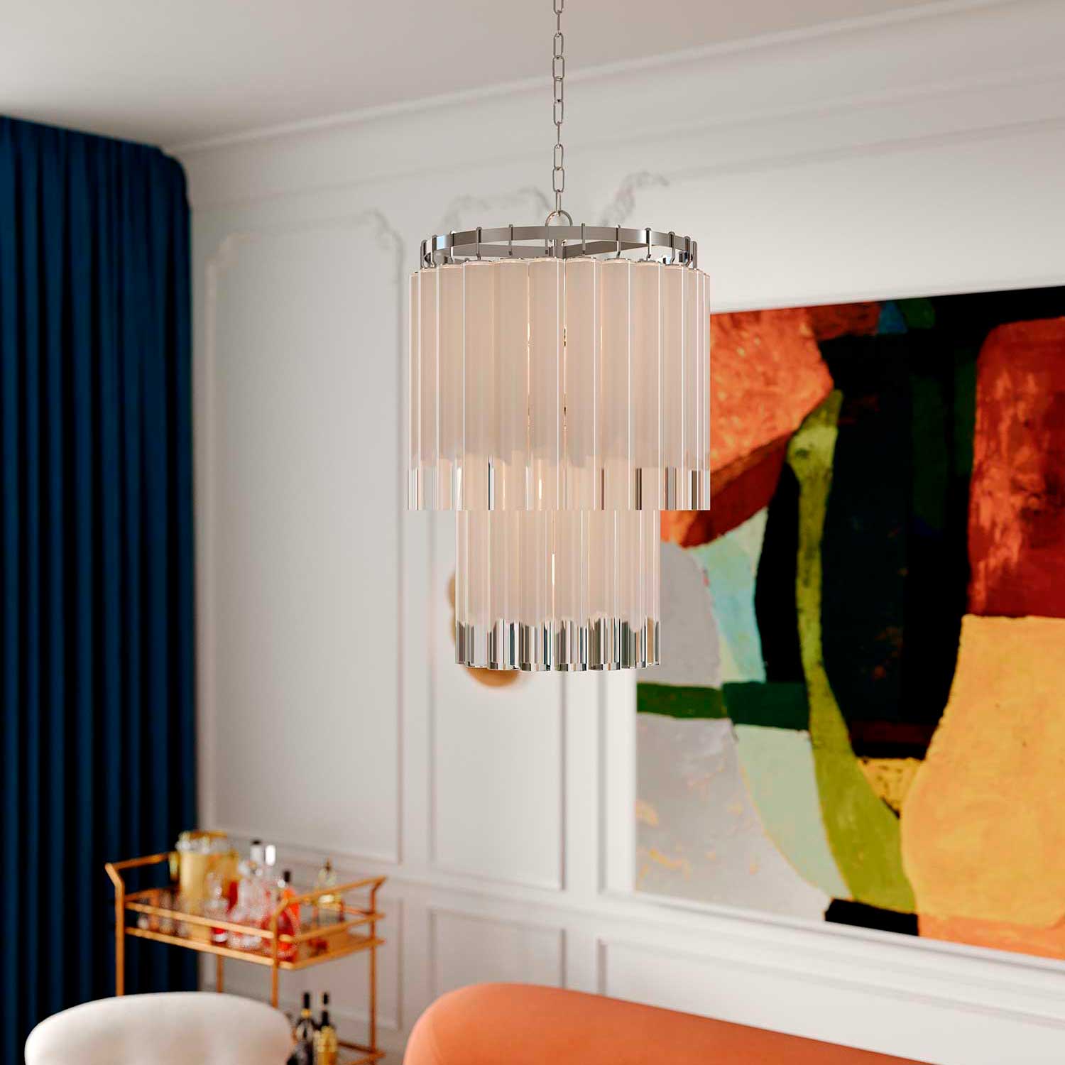 Tyrell - Large chandelier in steel and glass for entrance hall