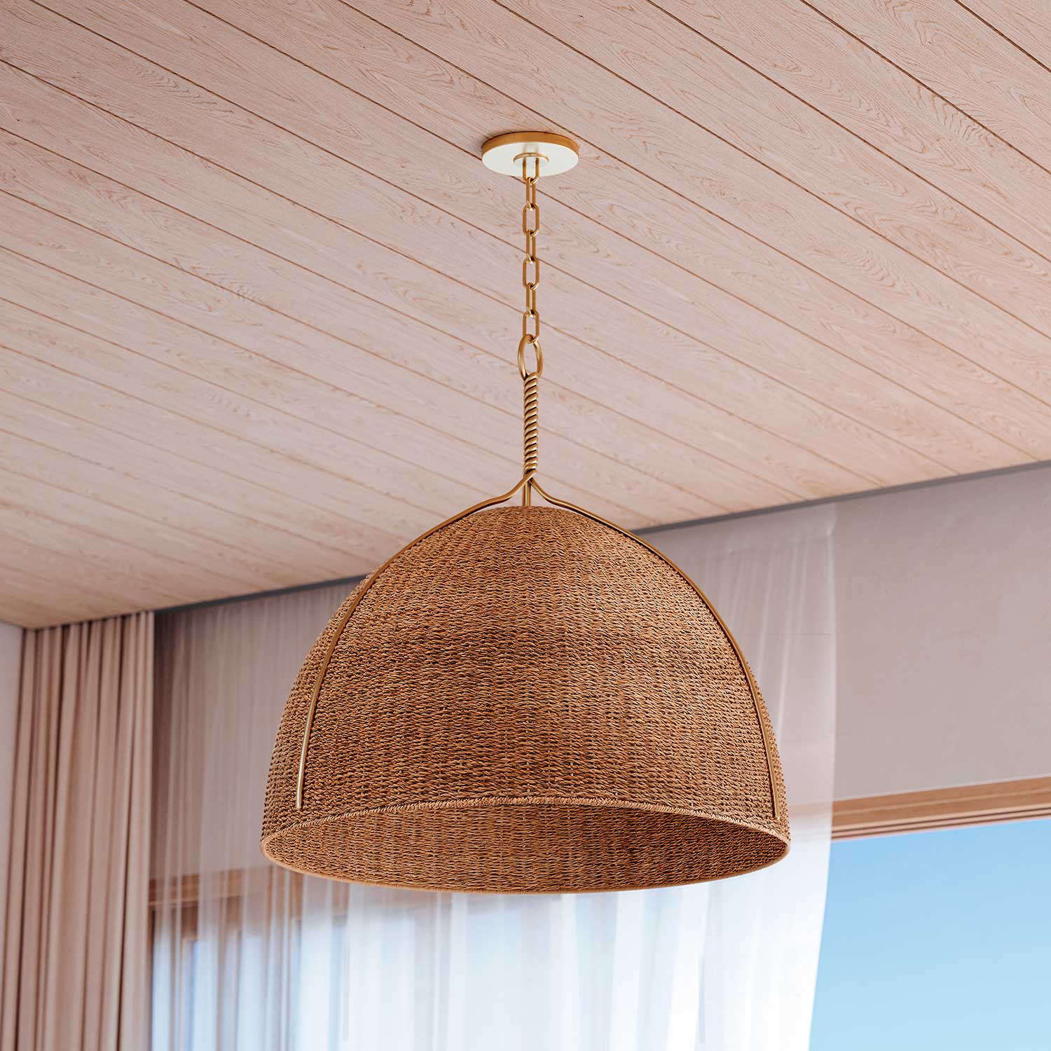 Woodlawn - Modern rattan and gold chandelier for living room