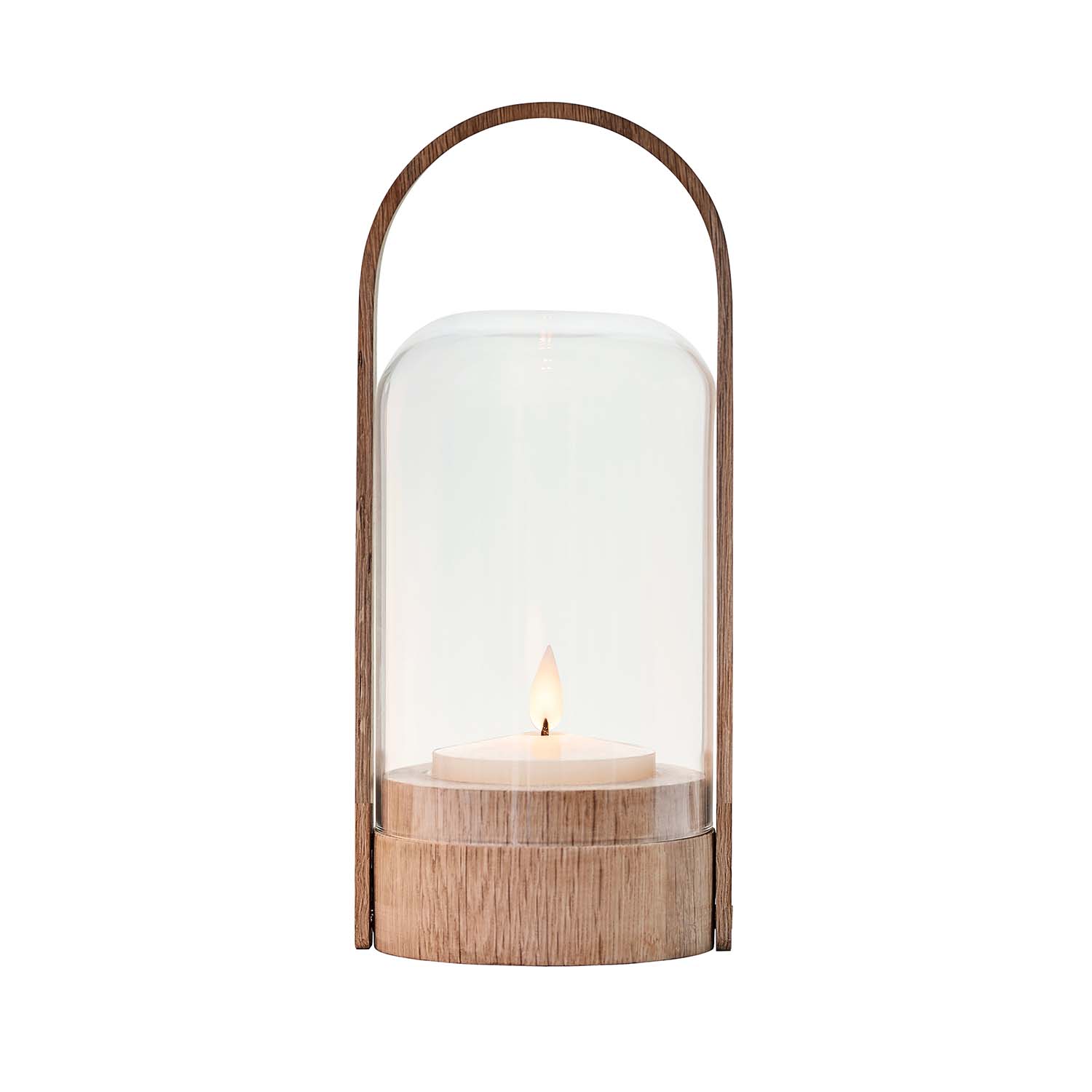 CANDLELIGHT - Lámpara vela de madera y vidrio con asa, recargable