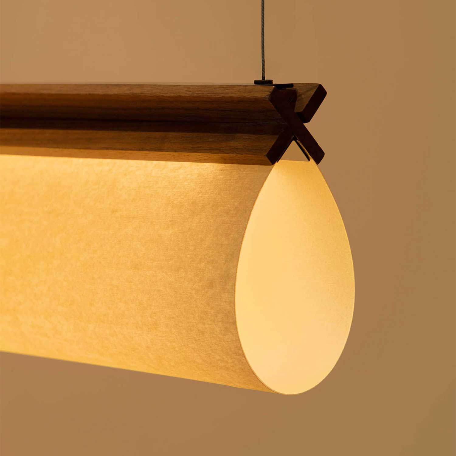 Cata - Walnut and fabric hanging lamp for design kitchen