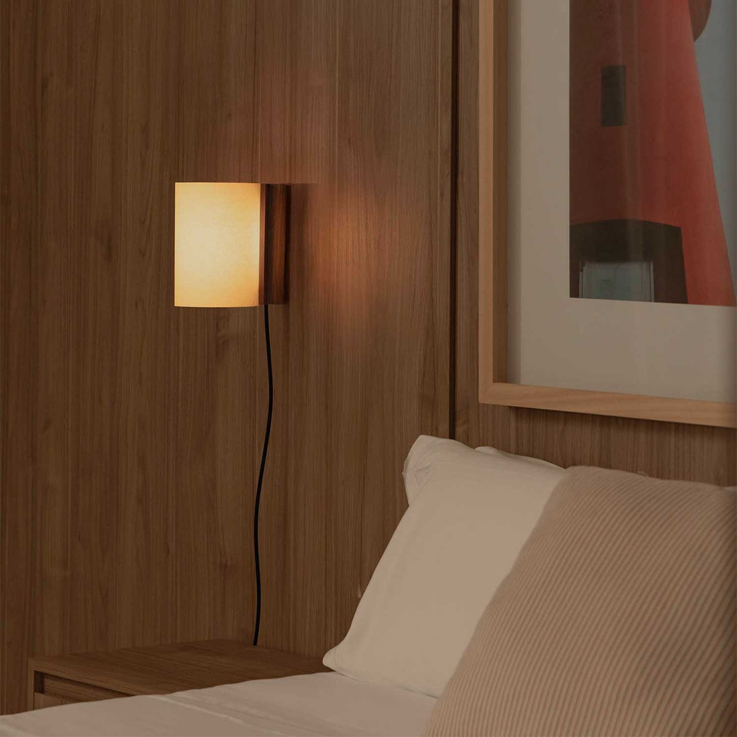 Cata - LED wall light in walnut and fabric design