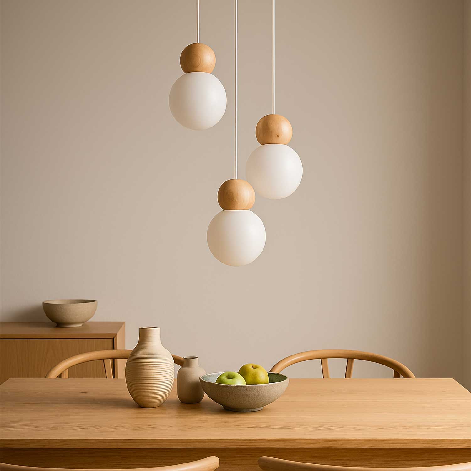 Ceti - Lámpara colgante bola de madera diseño escandinavo