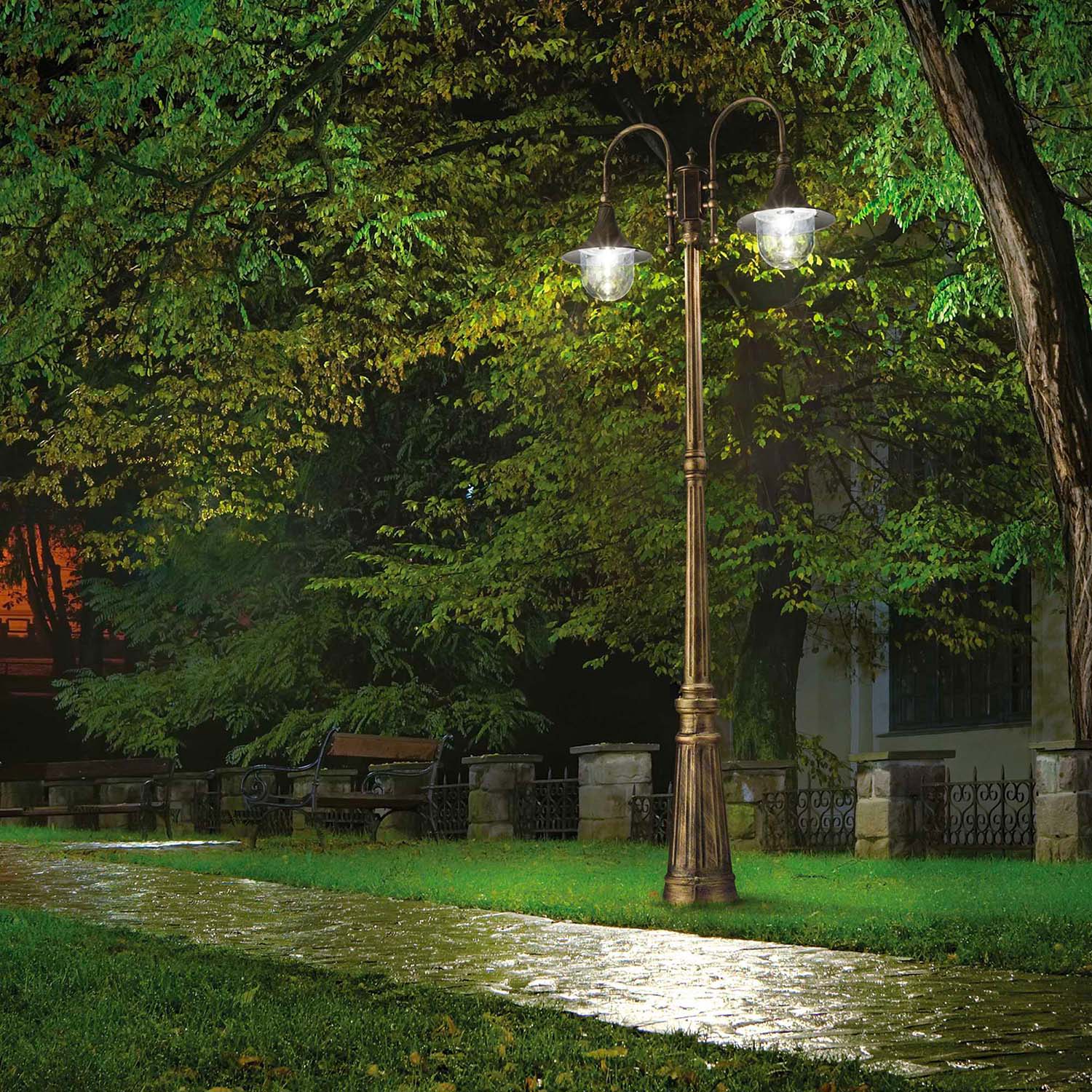 CIMA - Lampada da terra esterna antica in alluminio grigio o ottone invecchiato