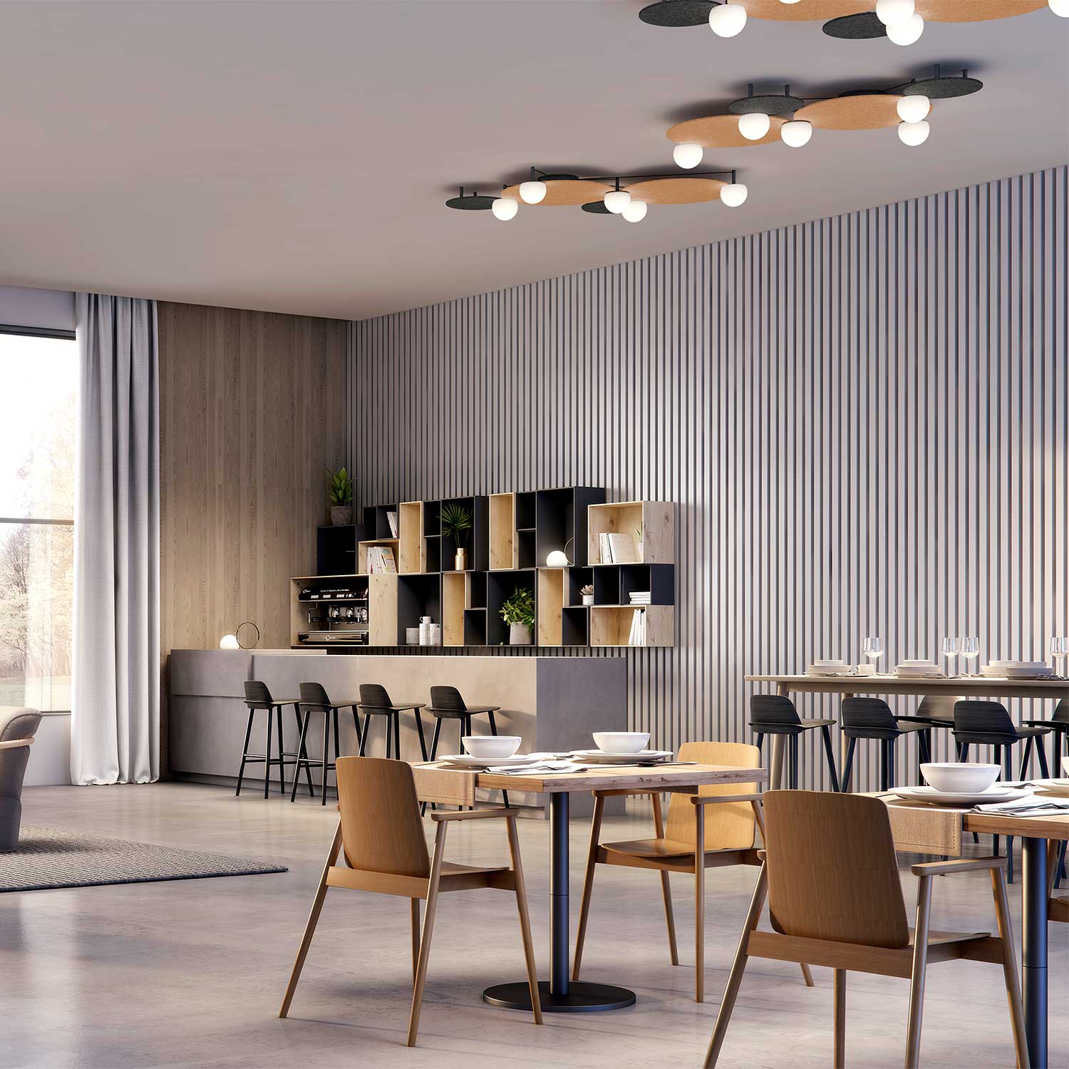 Circ - Plafonnier acoustique design avec boules en verre