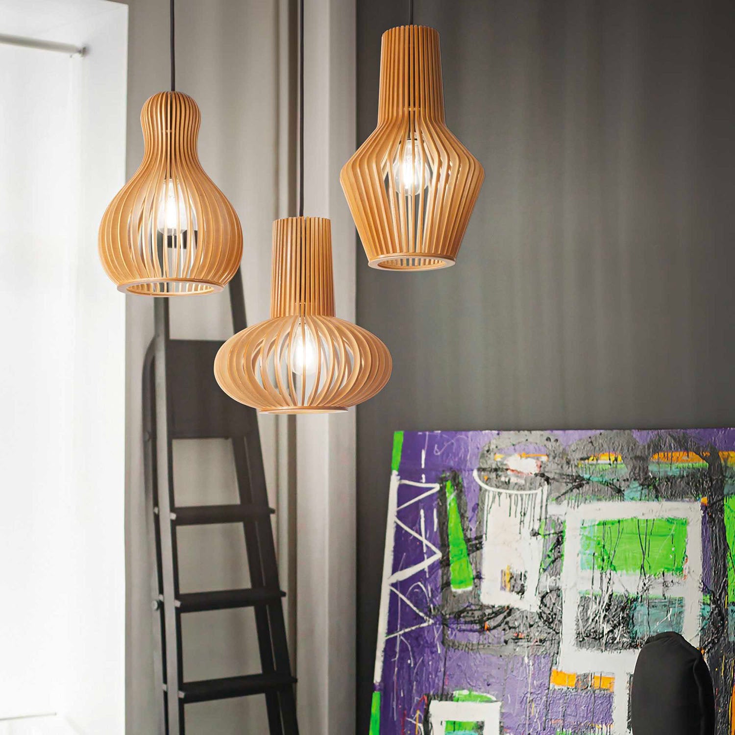 CITRUS - Design Holzlamellen Pendelleuchte