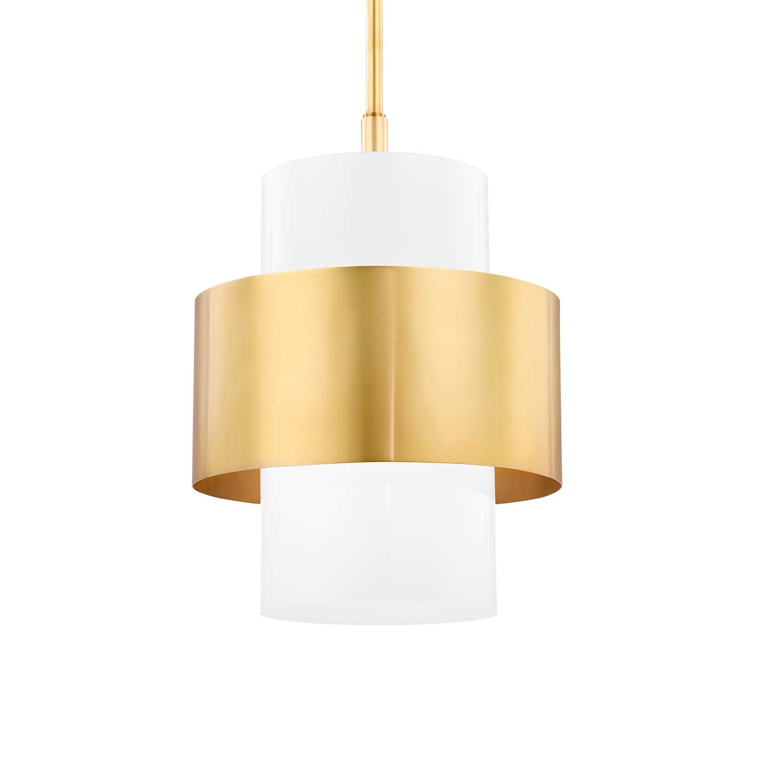 Corinth - Lámpara colgante art déco dorada en latón y vidrio blanco