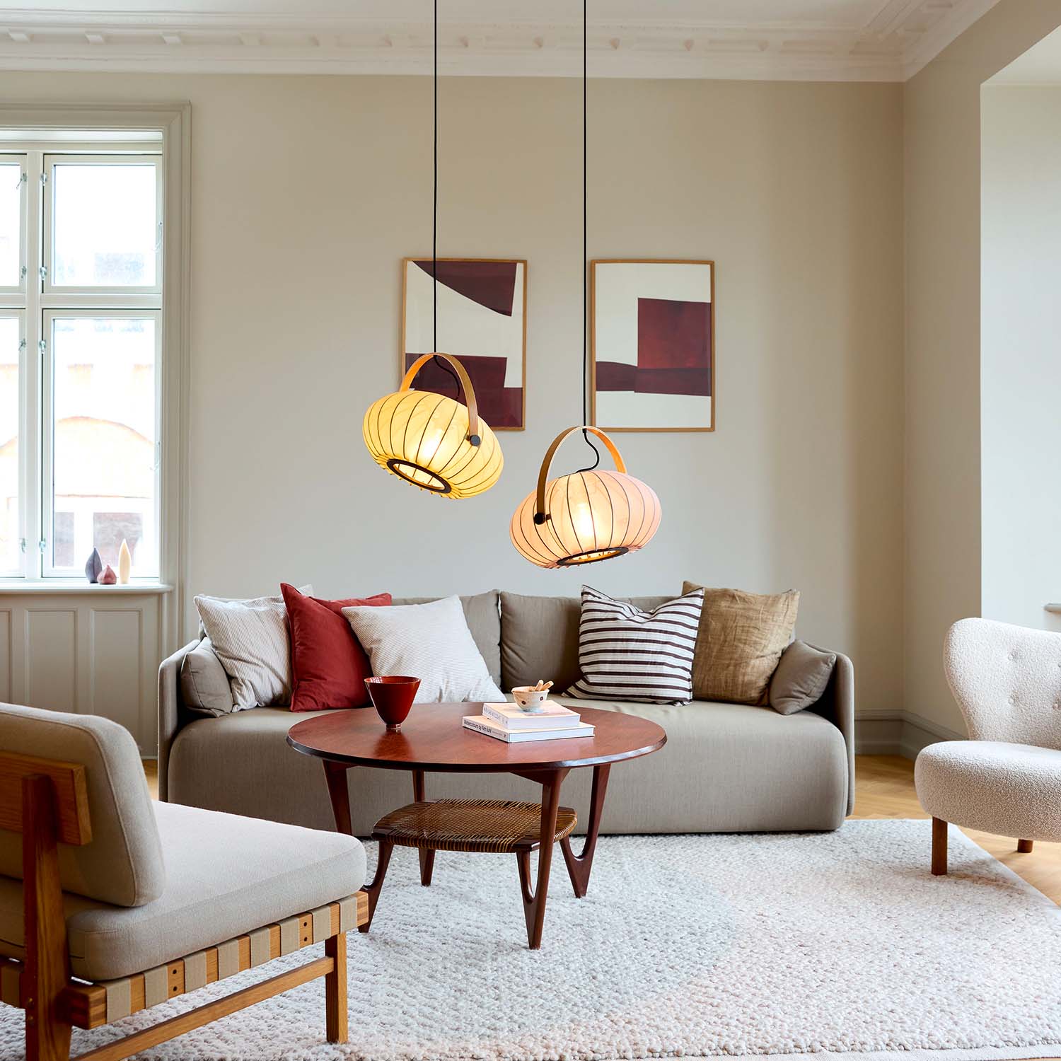 DC TEXTILE - Suspension ovale en tissu design lanterne japandi