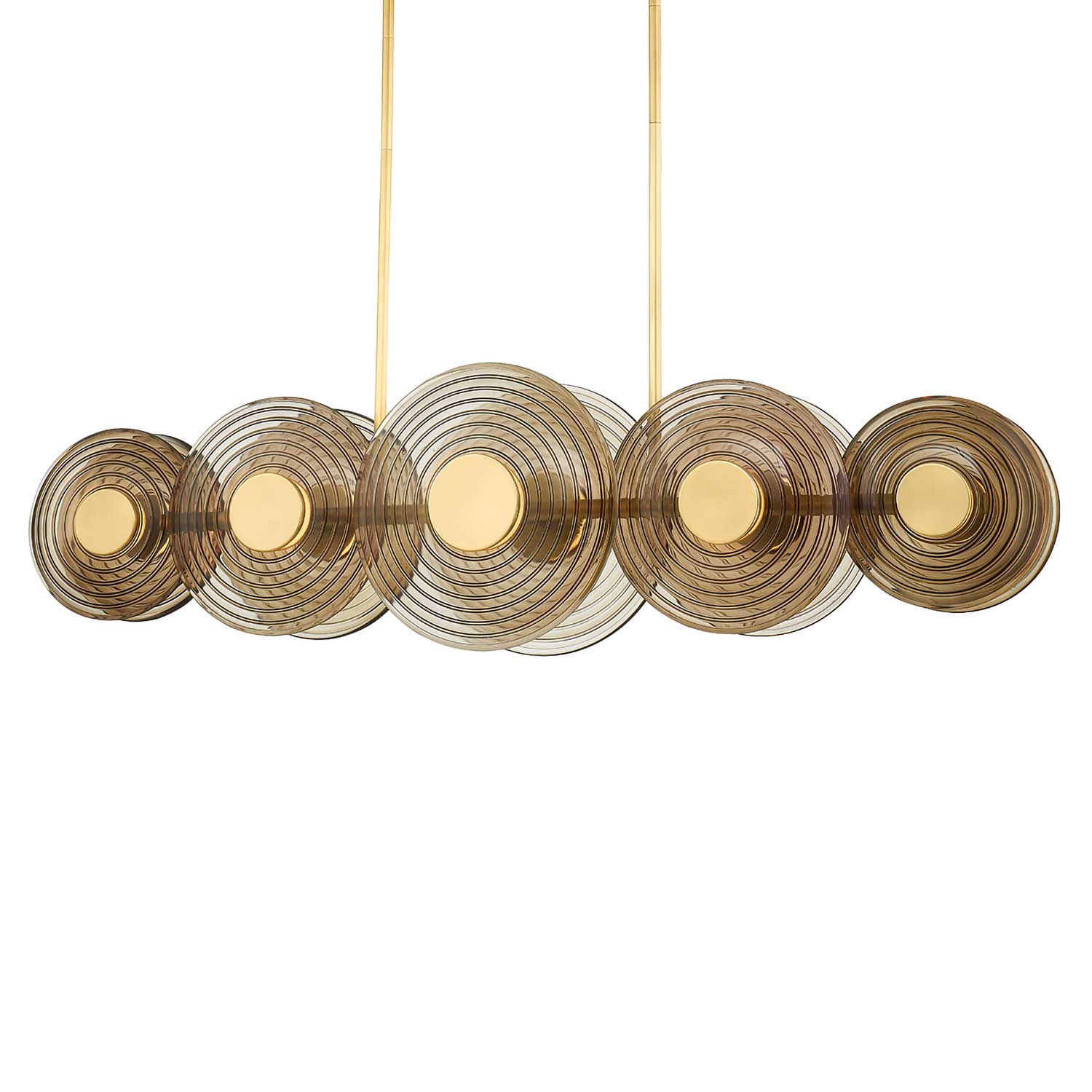 Griston - Großer moderner goldener Kronleuchter aus Messing und Rauchglas Design