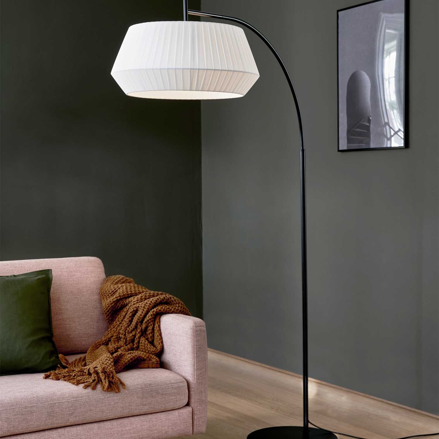 Dicte - Lampadaire en métal et tissu pour salon contemporain