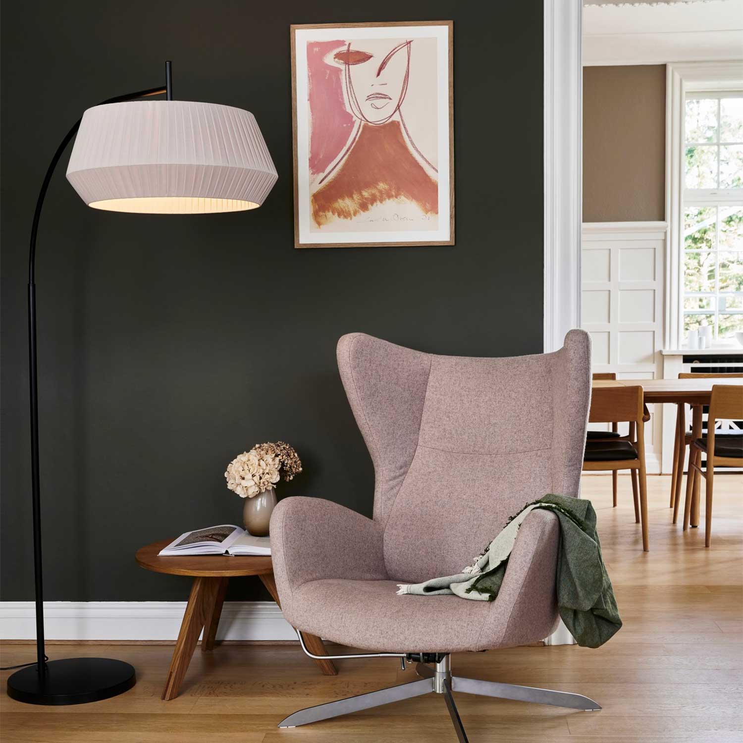 Dicte - Lampadaire en métal et tissu pour salon contemporain
