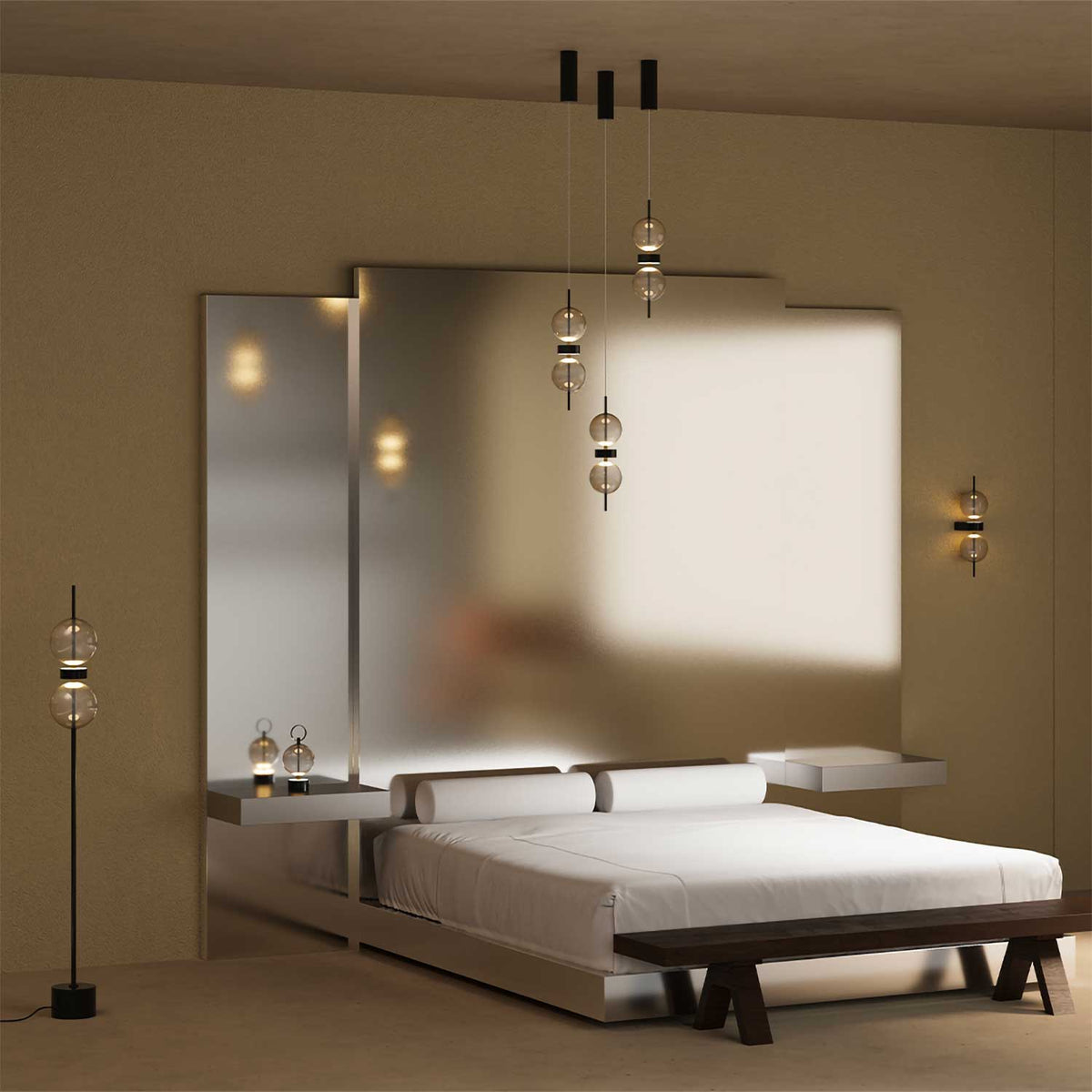 Double Moon - Lampe à poser rechargeable en verre et métal