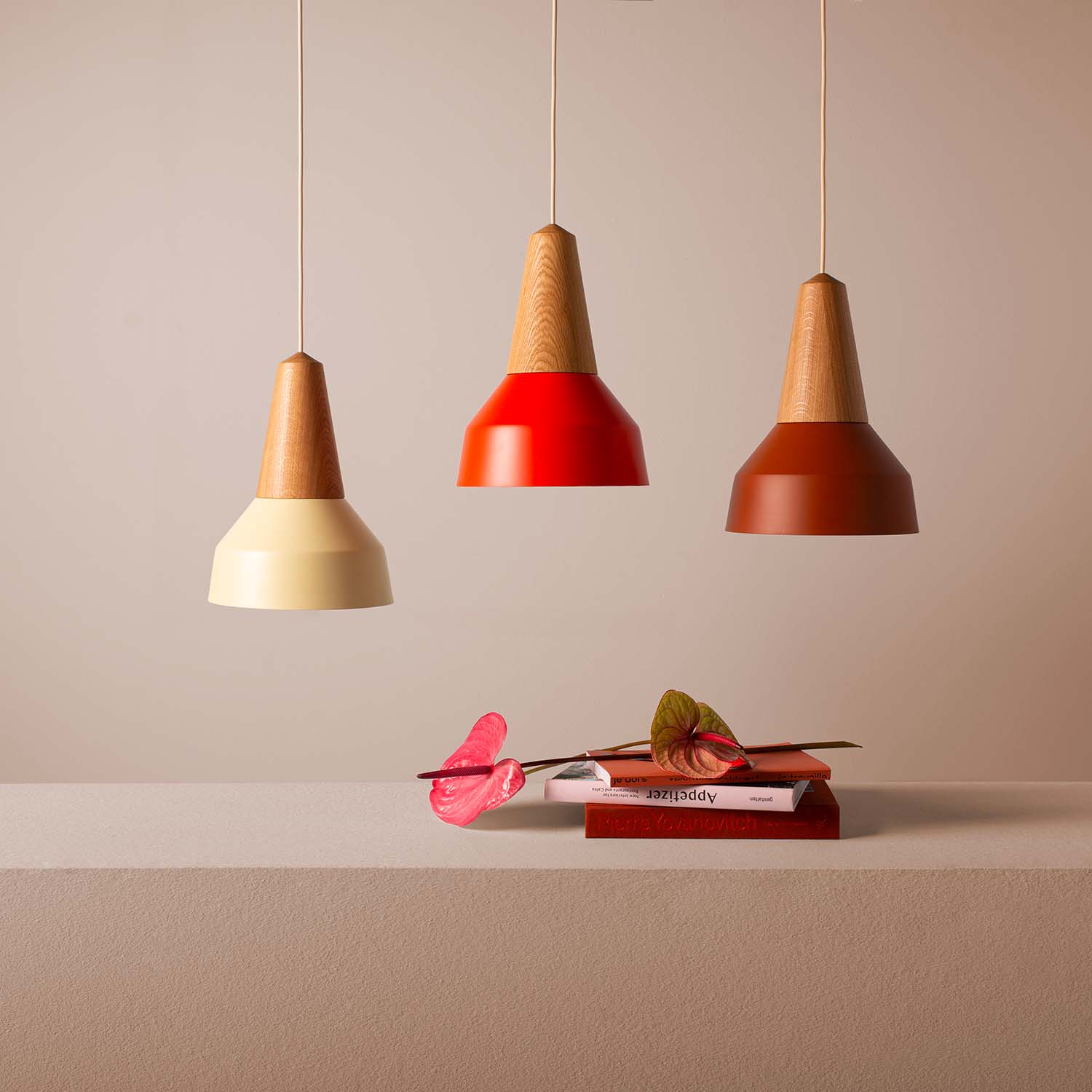 EIKON BASIC - Scandinavian conical pendant light, colorful and wood