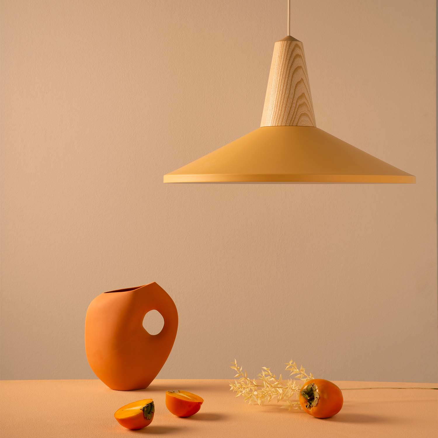 EIKON SHELL - Circular Scandinavian pendant light, colorful and wood