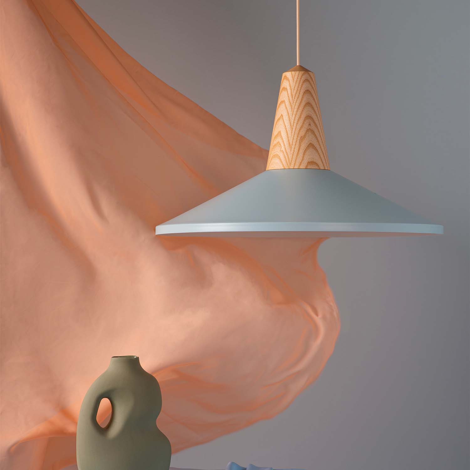 EIKON SHELL - Circular Scandinavian pendant light, colorful and wood