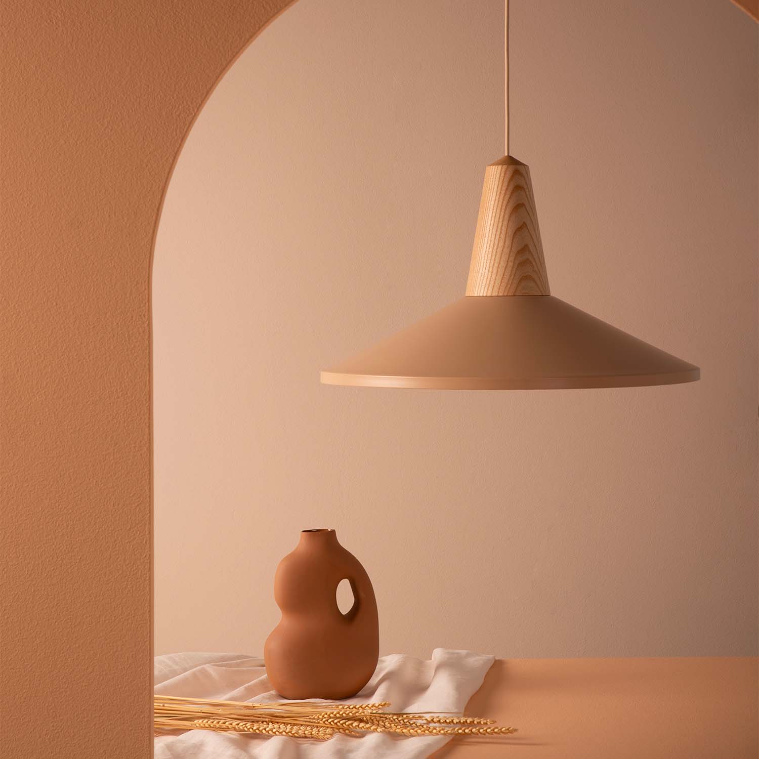 EIKON SHELL - Circular Scandinavian pendant light, colorful and wood