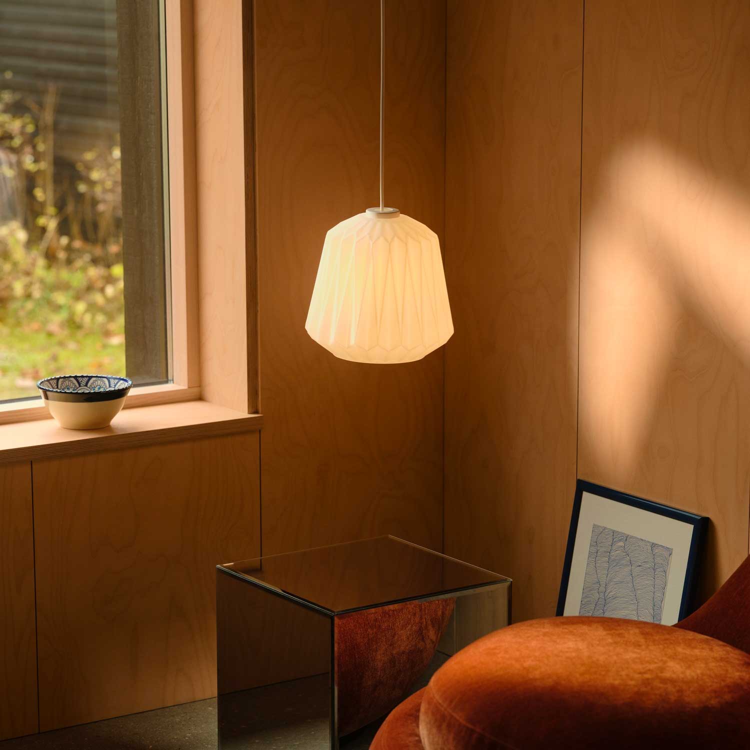 Elbie - Suspension vintage en verre effet plissé pour salon