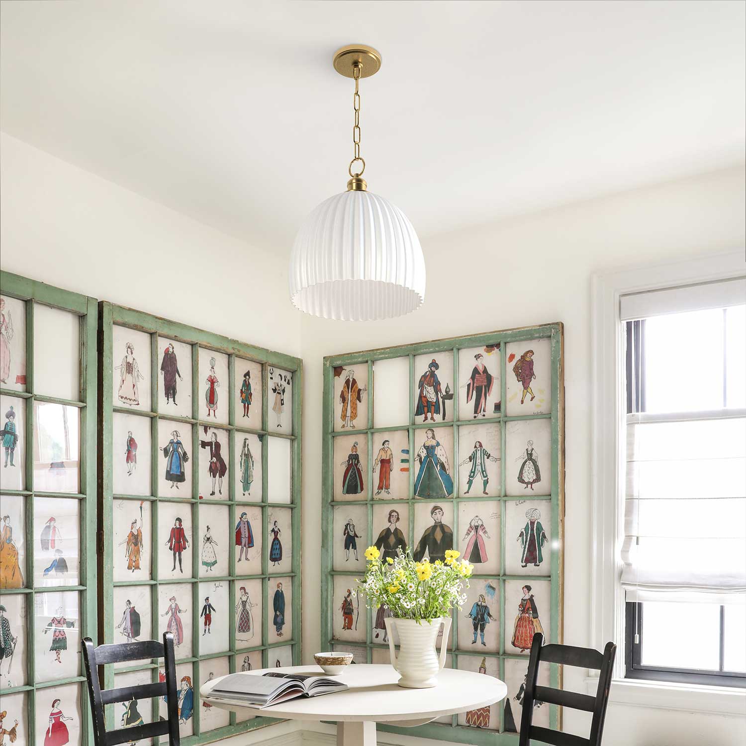 Hillary - Vintage pendant light in fluted and golden glass