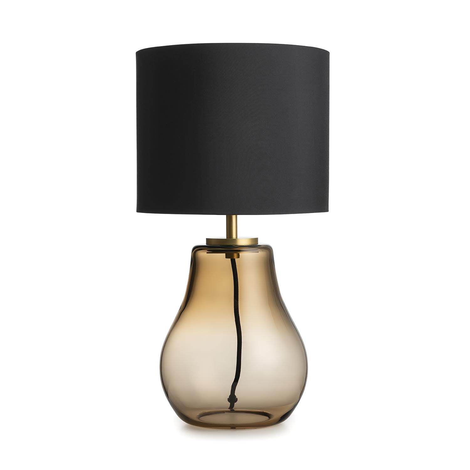 HITRA - Pear-shaped bedside lamp in blown glass and fabric lampshade