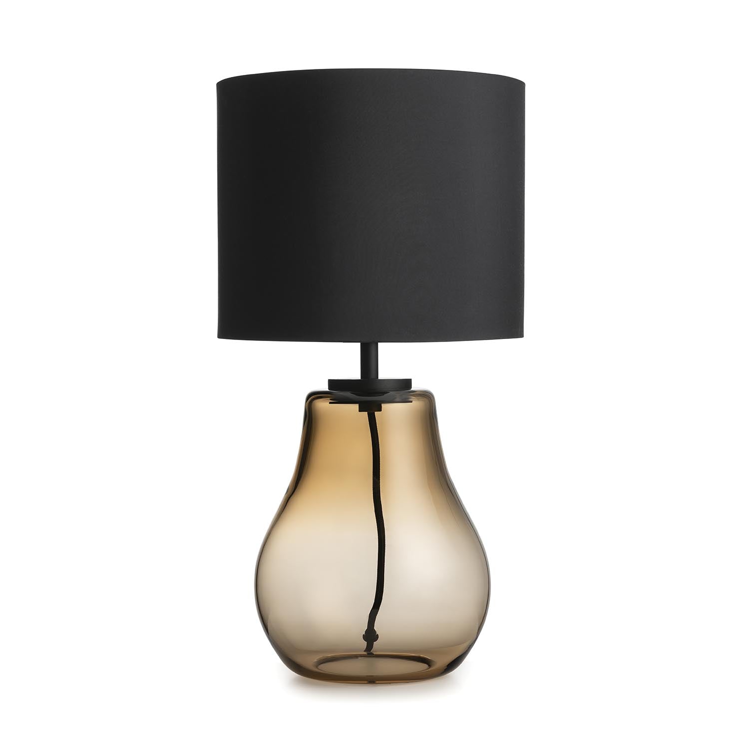 HITRA - Pear-shaped bedside lamp in blown glass and fabric lampshade