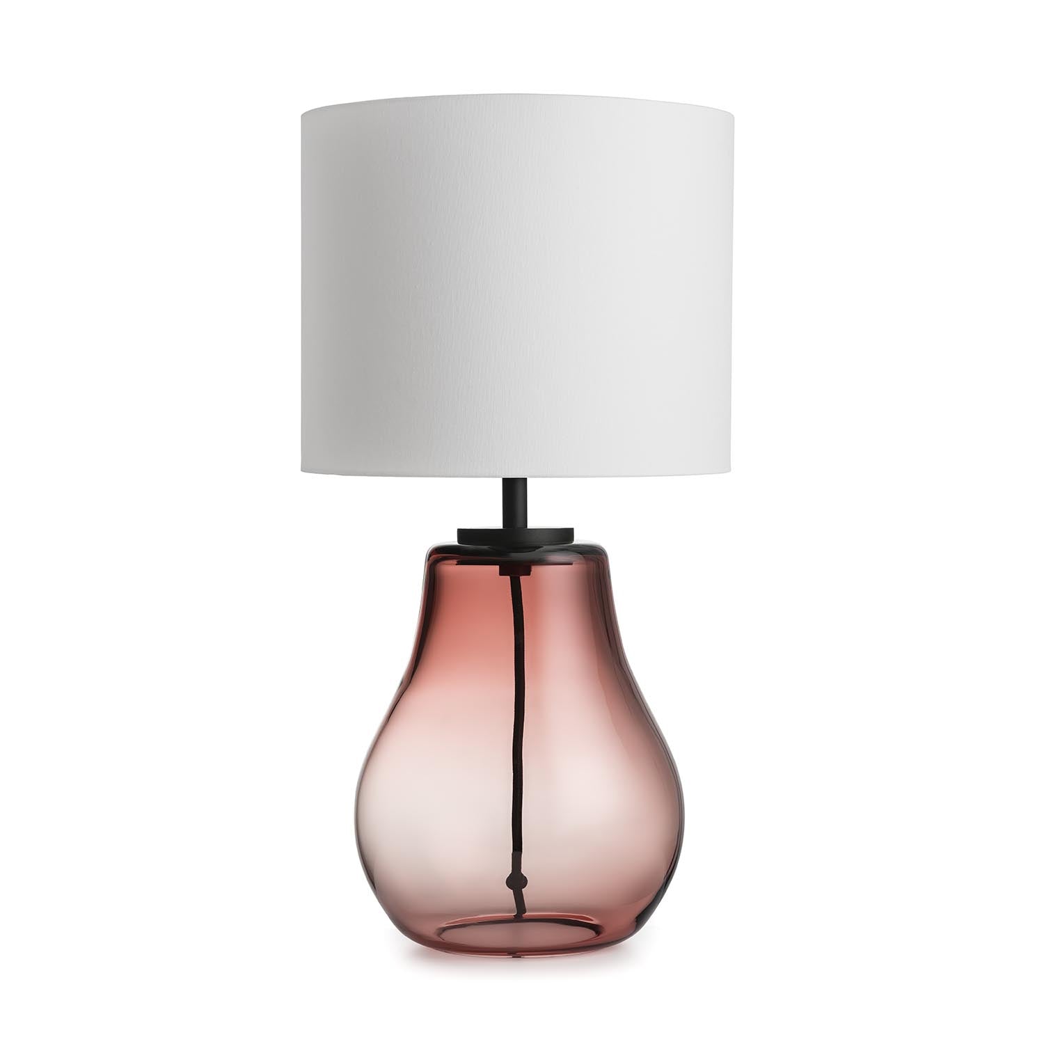 HITRA - Pear-shaped bedside lamp in blown glass and fabric lampshade