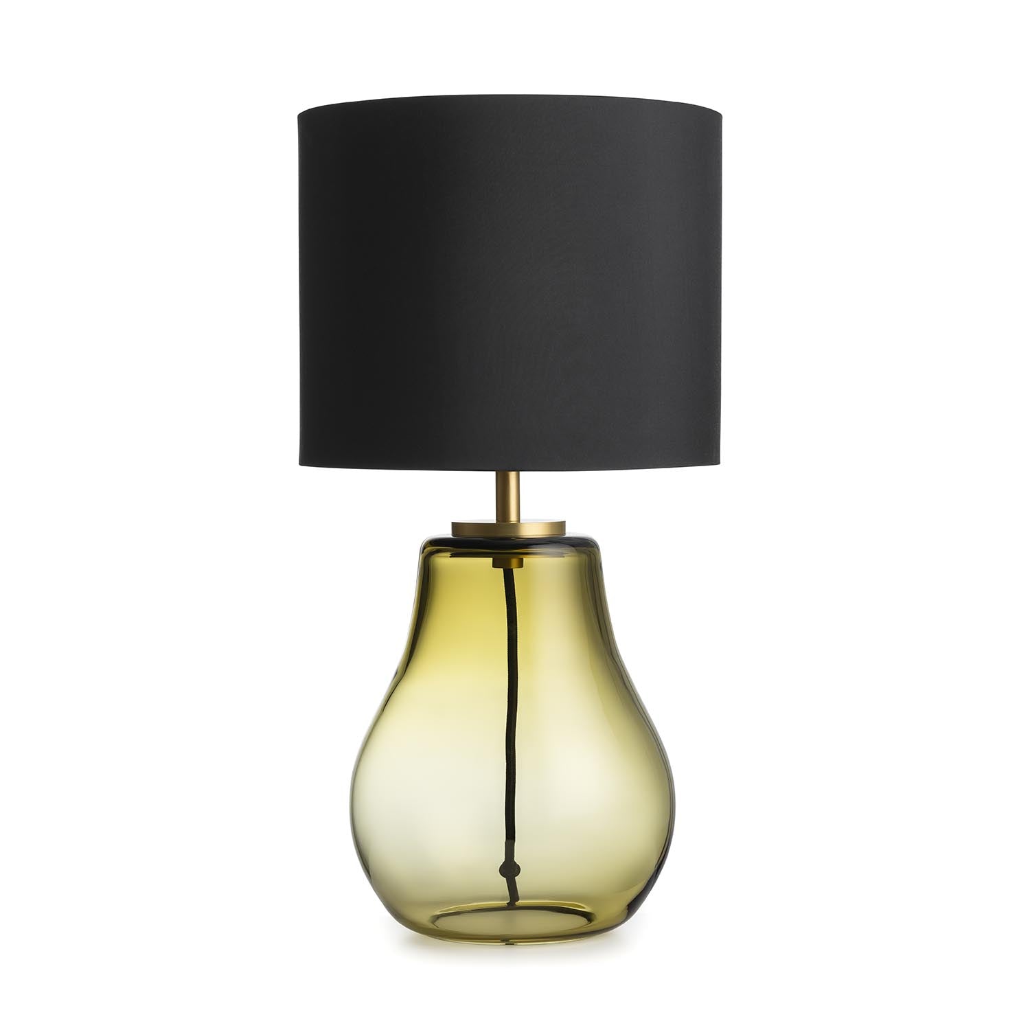 HITRA - Pear-shaped bedside lamp in blown glass and fabric lampshade