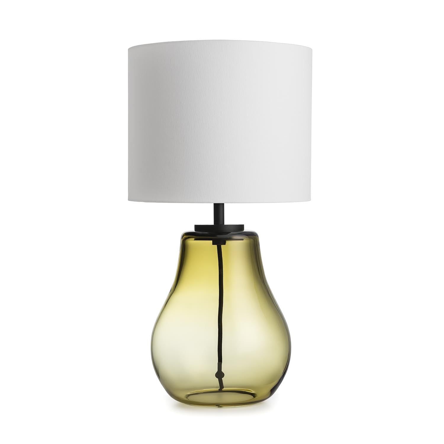 HITRA - Pear-shaped bedside lamp in blown glass and fabric lampshade