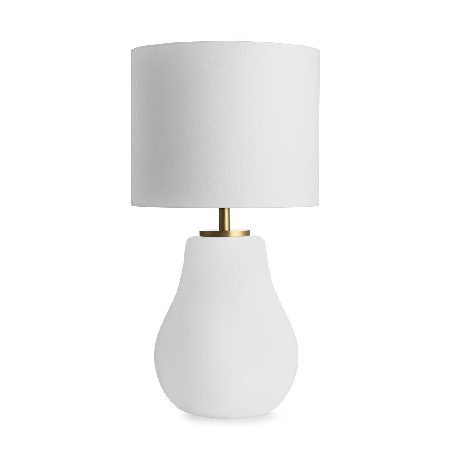 HITRA - Pear-shaped bedside lamp in blown glass and fabric lampshade