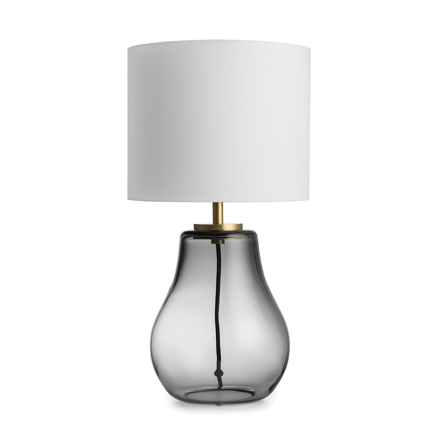 HITRA - Pear-shaped bedside lamp in blown glass and fabric lampshade