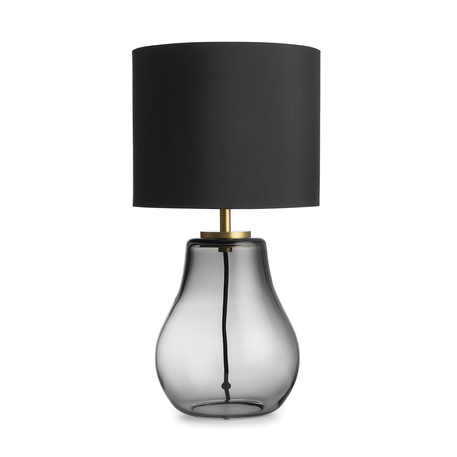 HITRA - Pear-shaped bedside lamp in blown glass and fabric lampshade