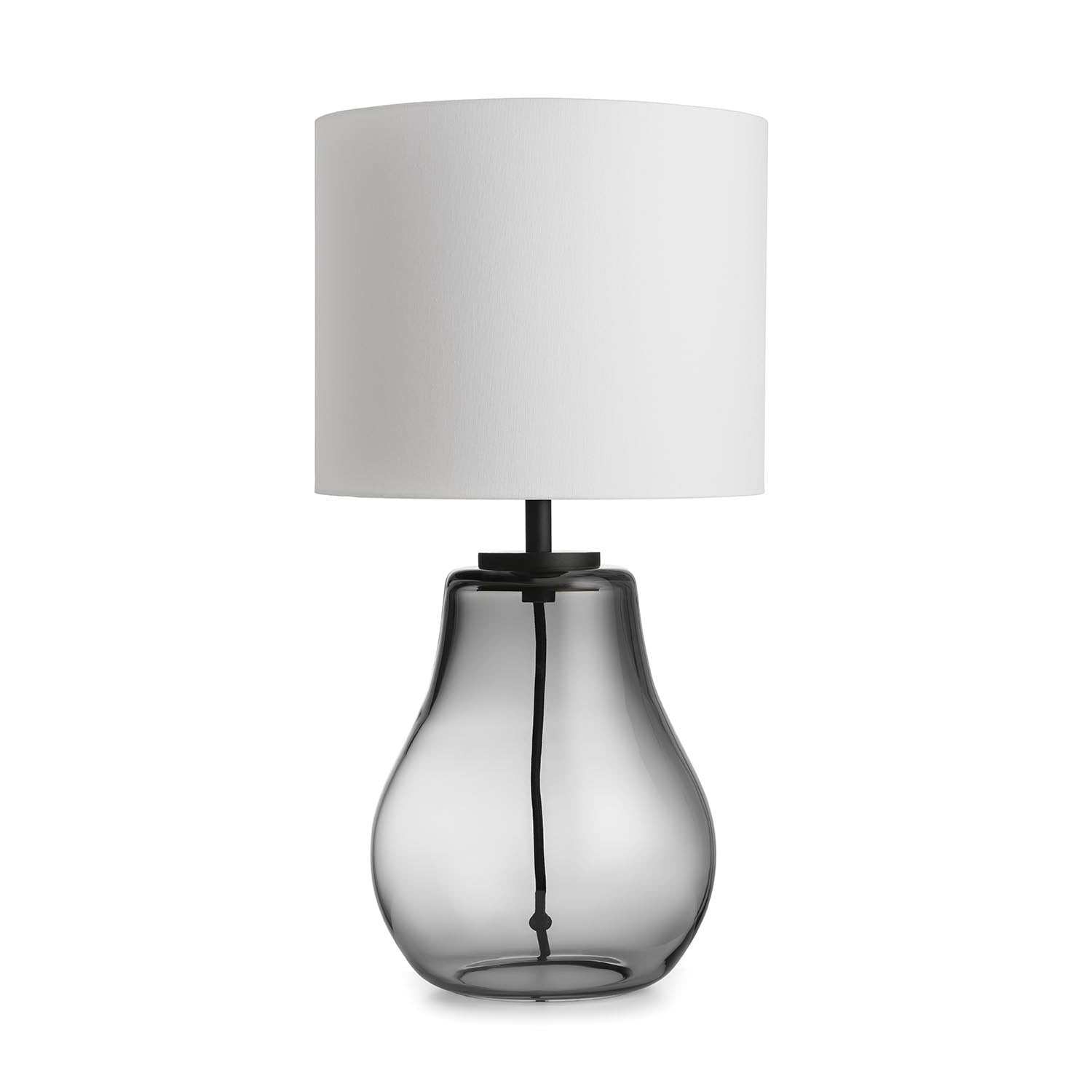 HITRA - Pear-shaped bedside lamp in blown glass and fabric lampshade