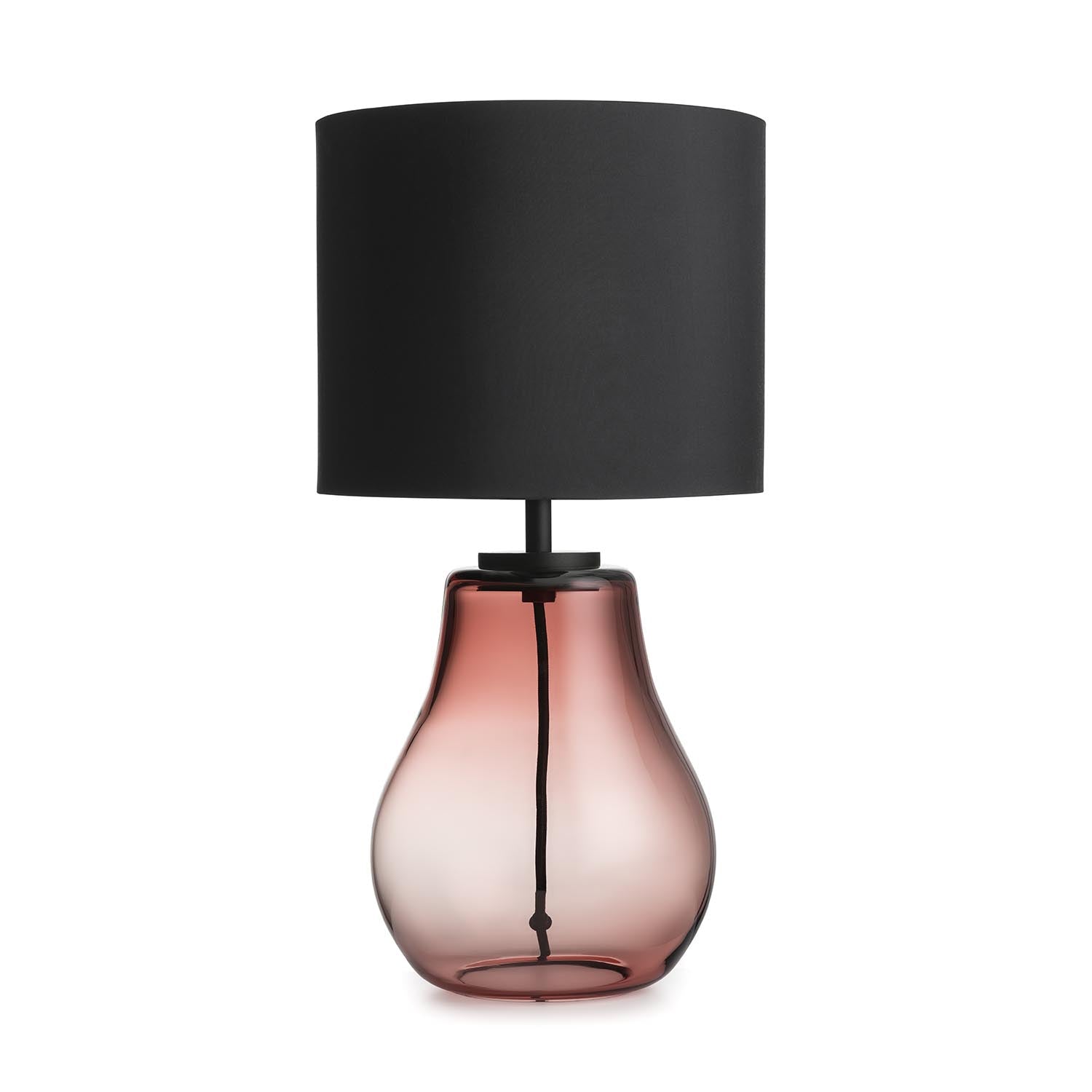 HITRA - Pear-shaped bedside lamp in blown glass and fabric lampshade