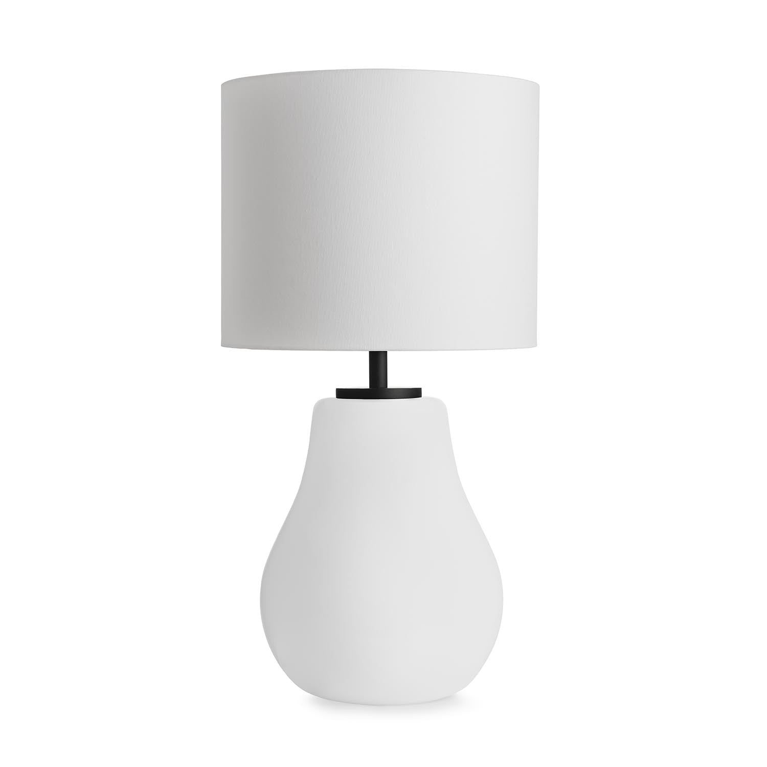 HITRA - Pear-shaped bedside lamp in blown glass and fabric lampshade