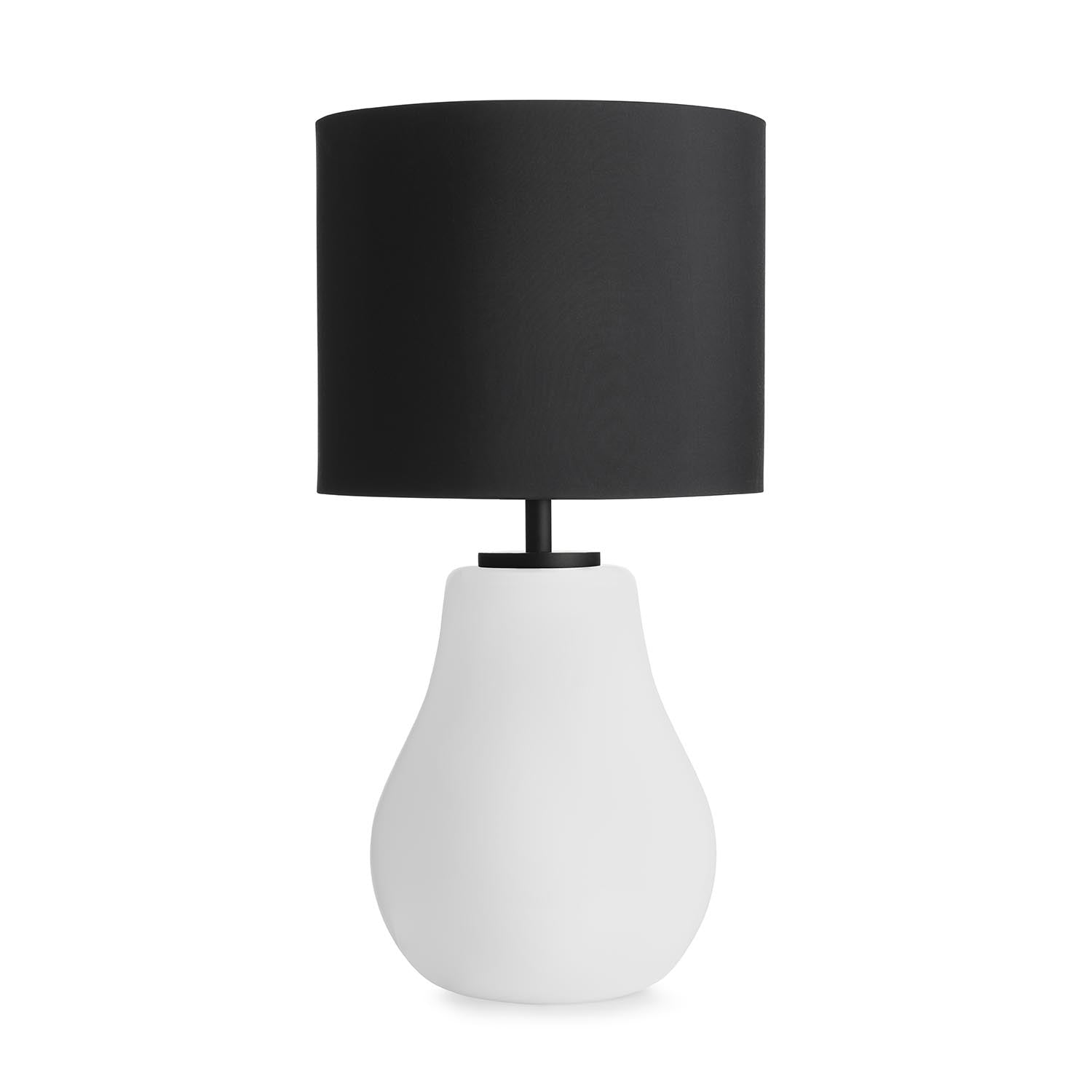 HITRA - Pear-shaped bedside lamp in blown glass and fabric lampshade