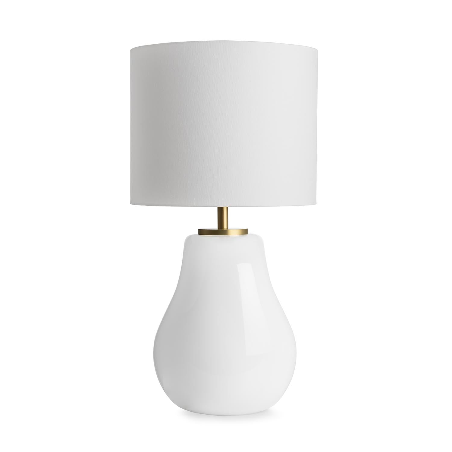 HITRA - Pear-shaped bedside lamp in blown glass and fabric lampshade