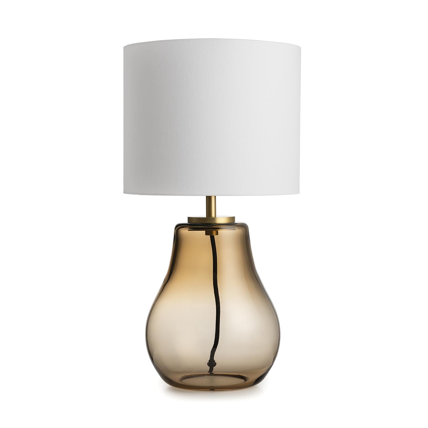 HITRA - Pear-shaped bedside lamp in blown glass and fabric lampshade