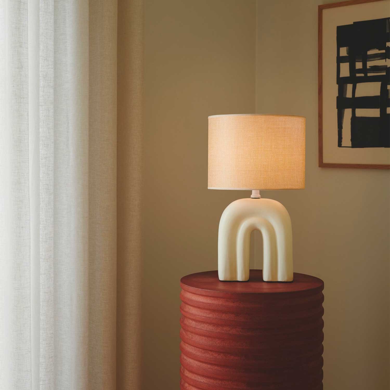 Haze - Lampe à poser design en céramique et tissu pour chambre